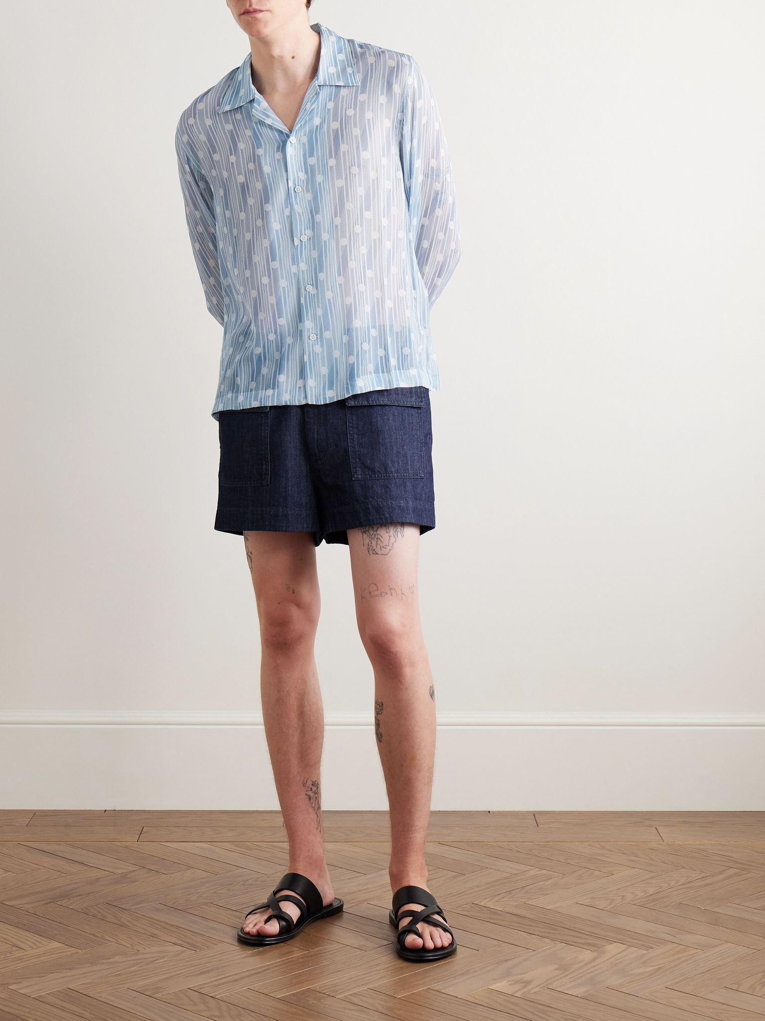 Meridian Camp-Collar Printed Silk-Chiffon Shirt Light blue - 2
