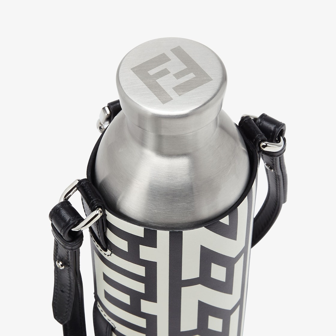 Thermal flask in black brushed steel, with engraved FENDI ROMA lettering and FF branded lid. Cylindr - 3