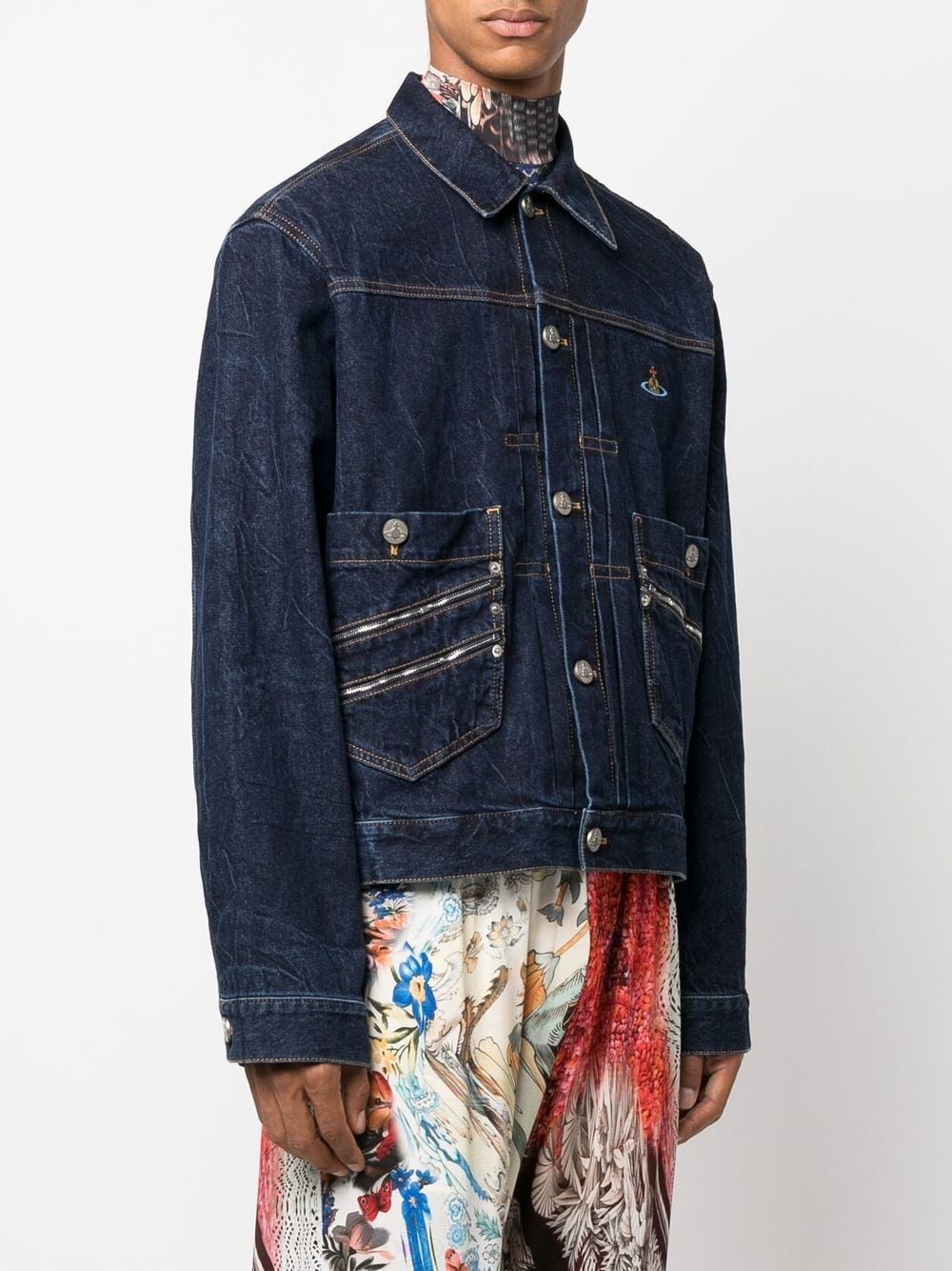 embroidered-orb detail denim jacket - 3