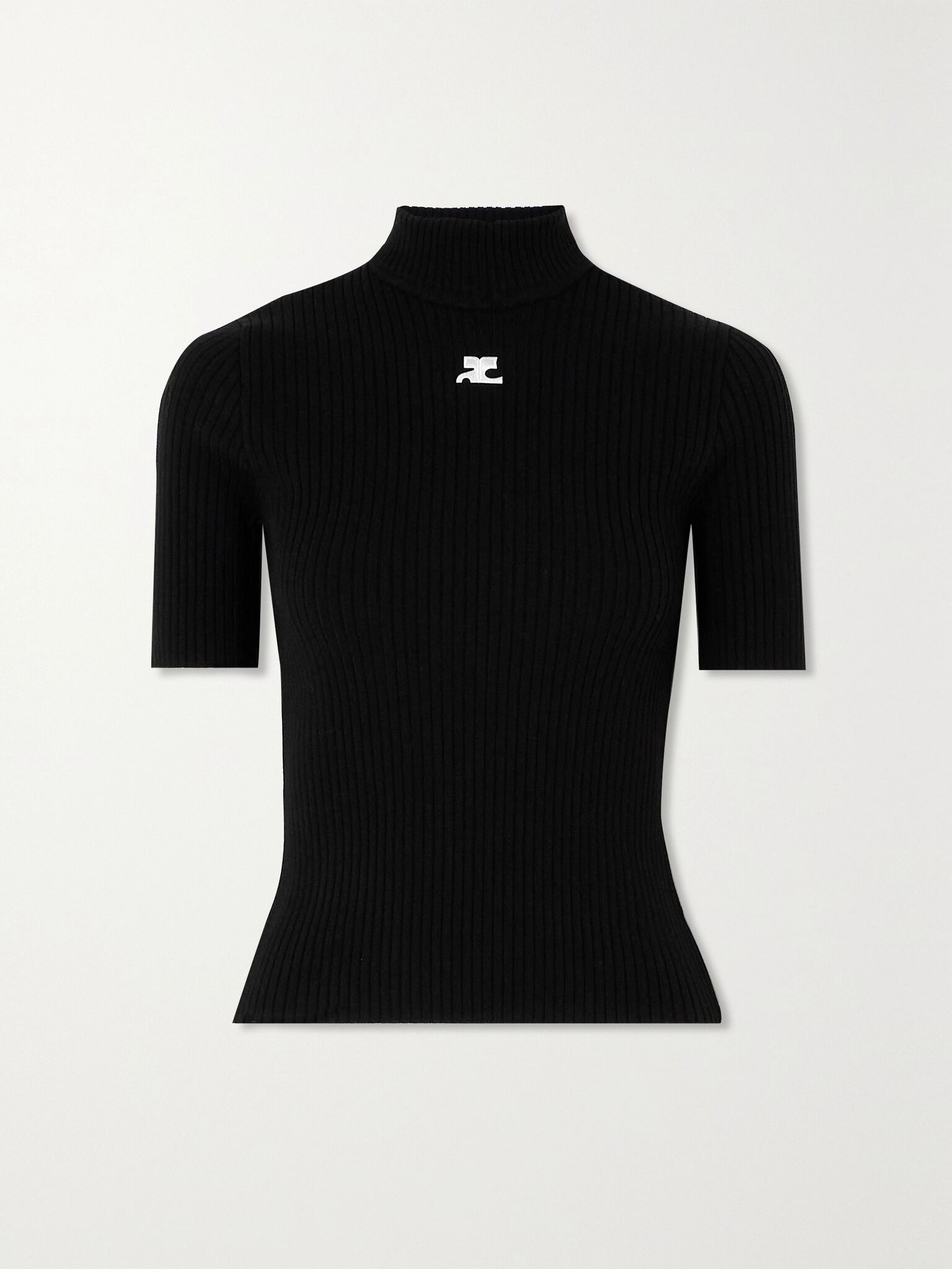 Embroidered ribbed-knit top Black - 1