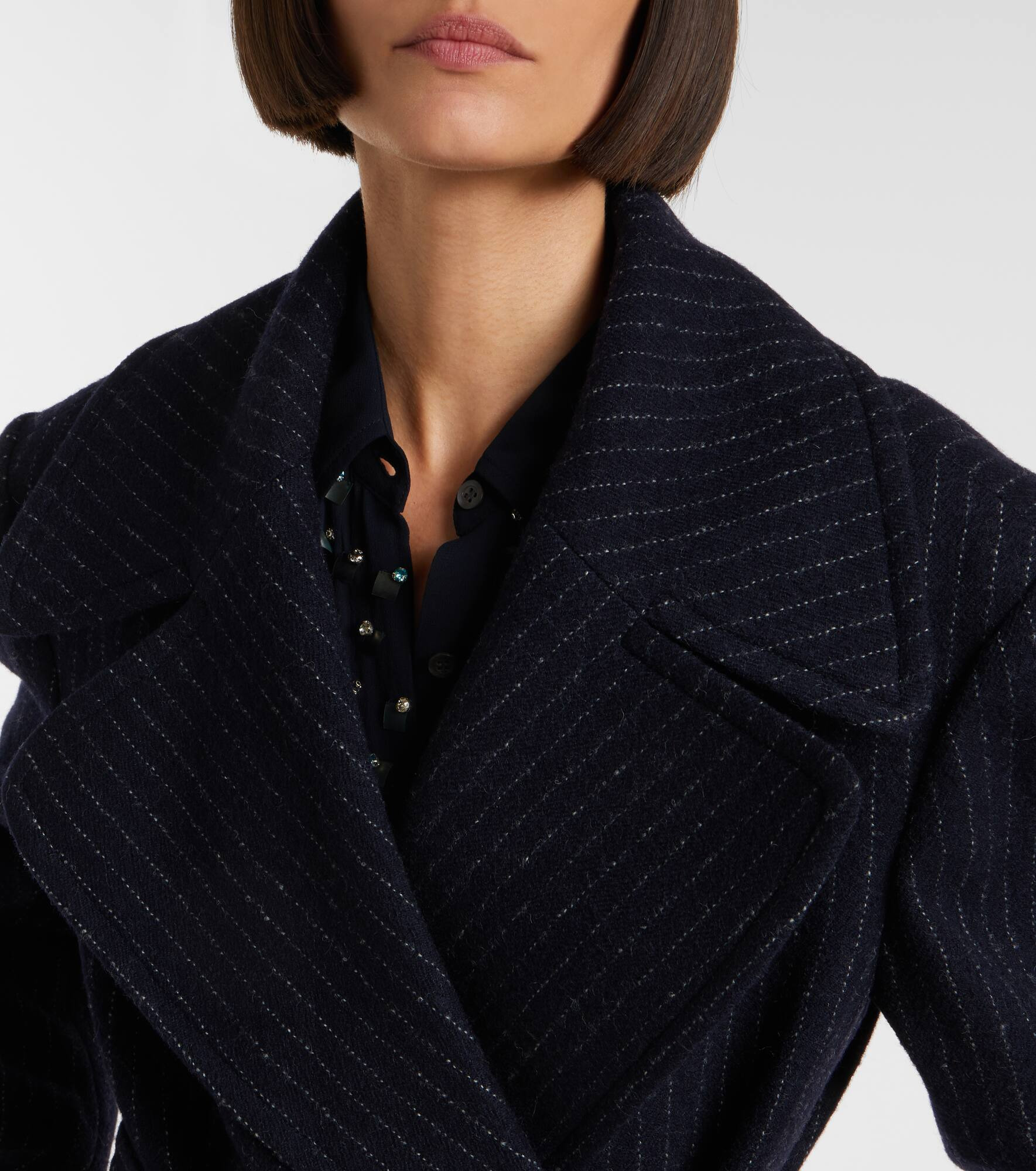 Belted pinstriped wool coat - 4