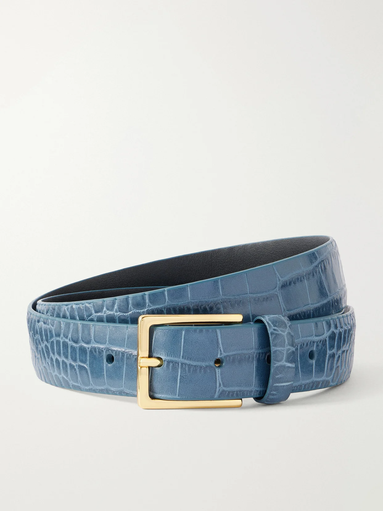 Narrow Croc-effect Leather Belt - 1