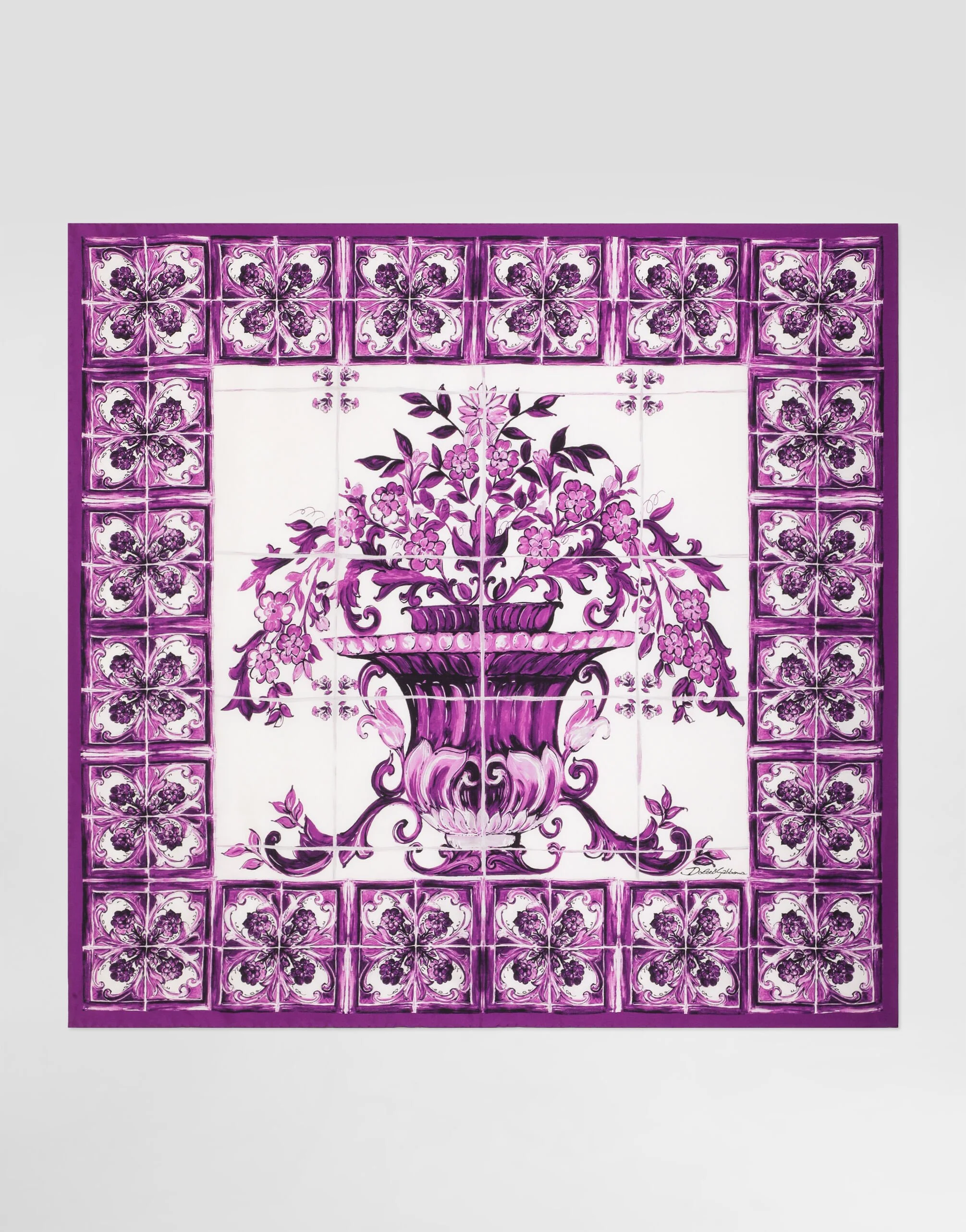 Majolica-print 90x90 silk twill foulard - 1