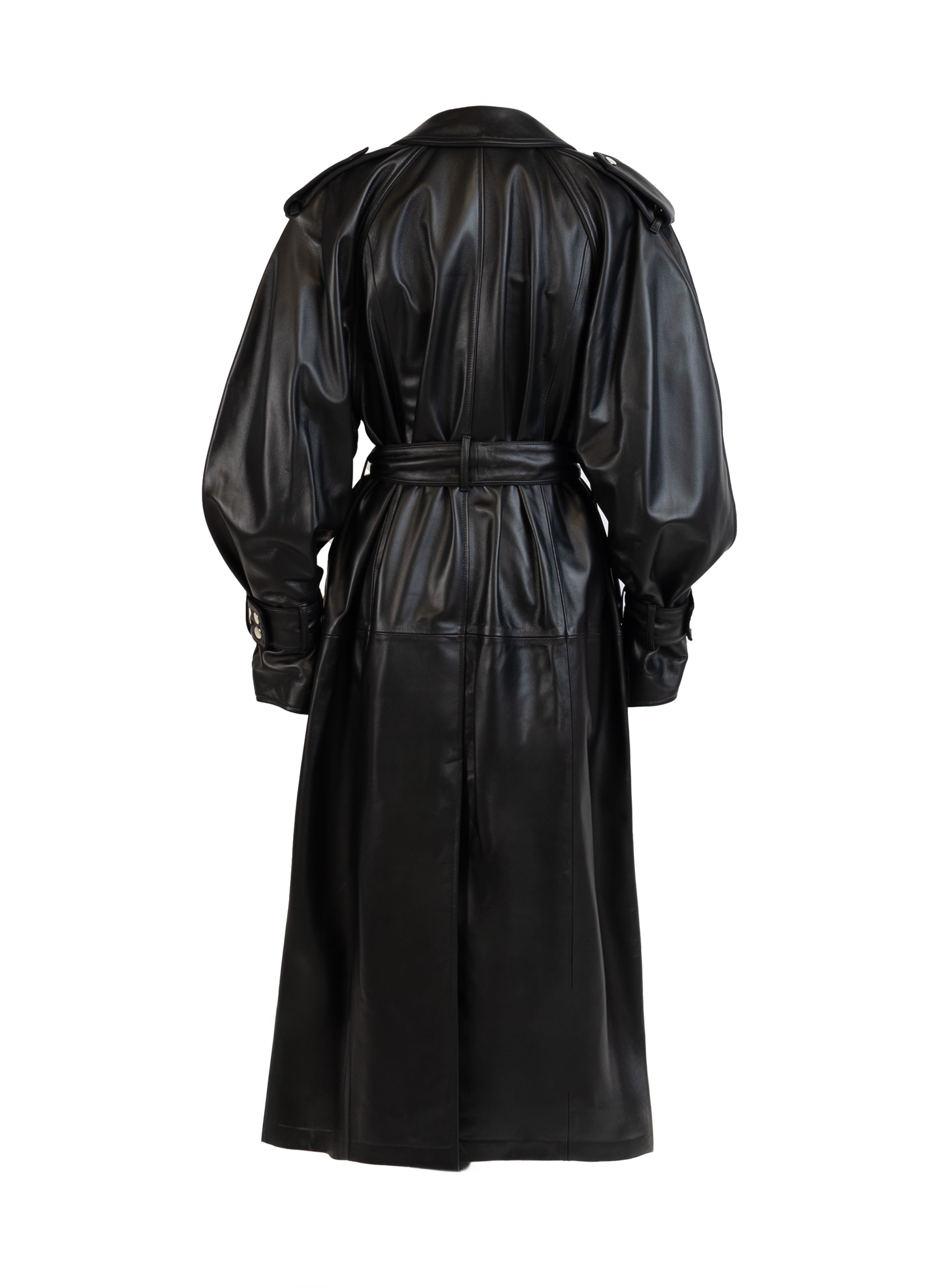 Leather Trench Coat Black - 2