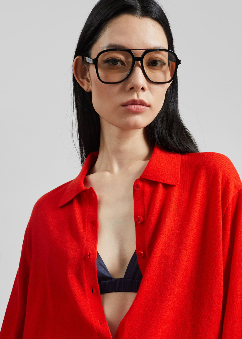 Tala Knit V-Neck Polo - Red 6