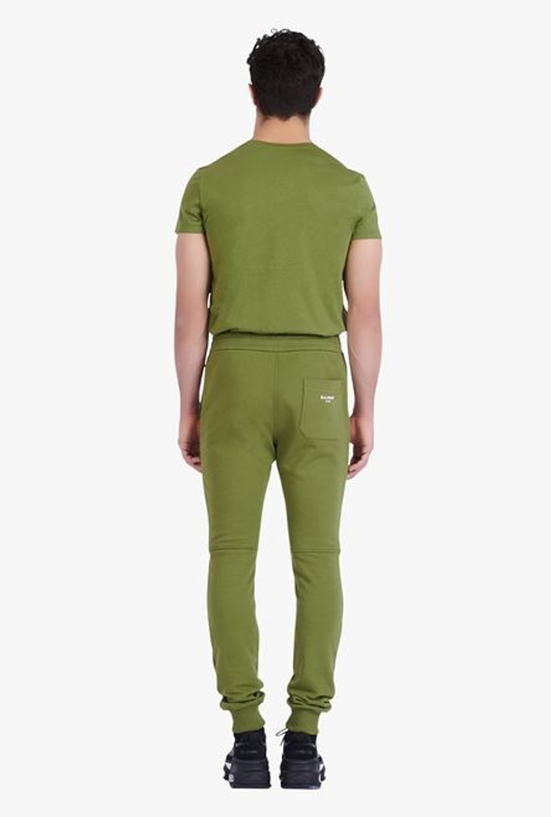 Khaki eco-designed cotton sweatpants with white Balmain Paris logo 3