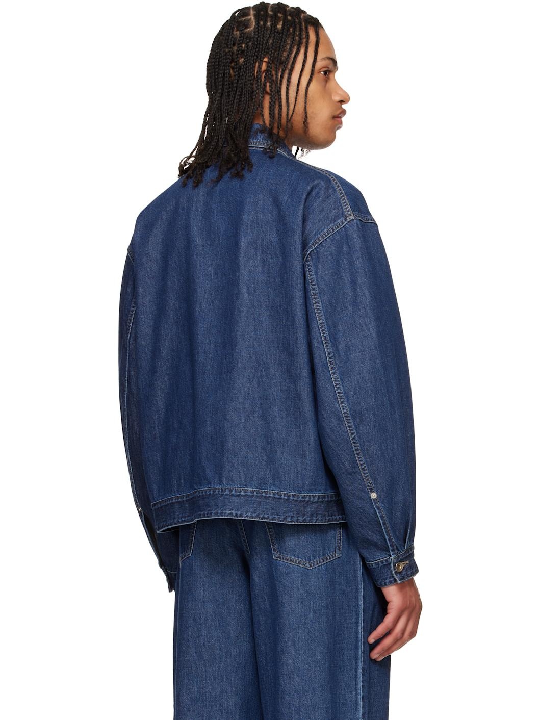 Blue Manipulation Drape Pocket Washed Denim Jacket - 3