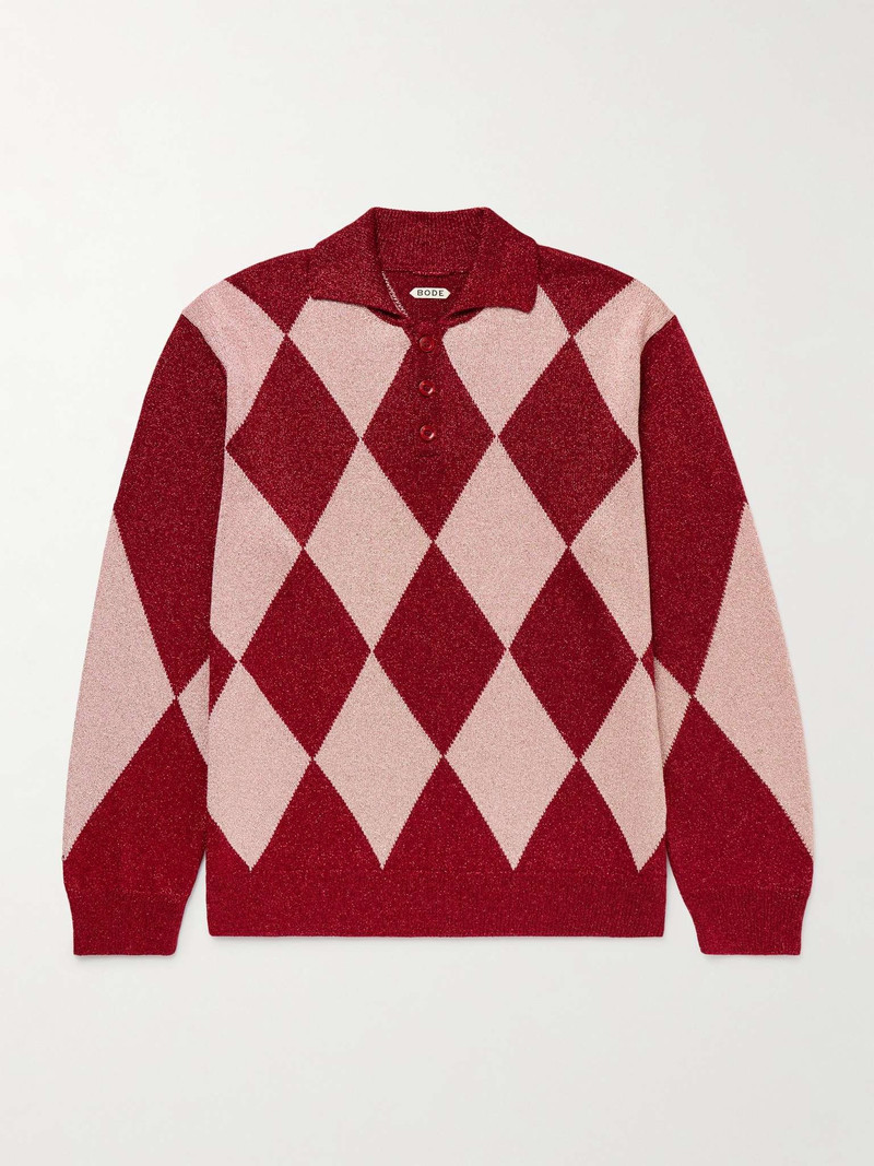 Argyle Metallic Jacquard-Knit Polo Shirt - 1