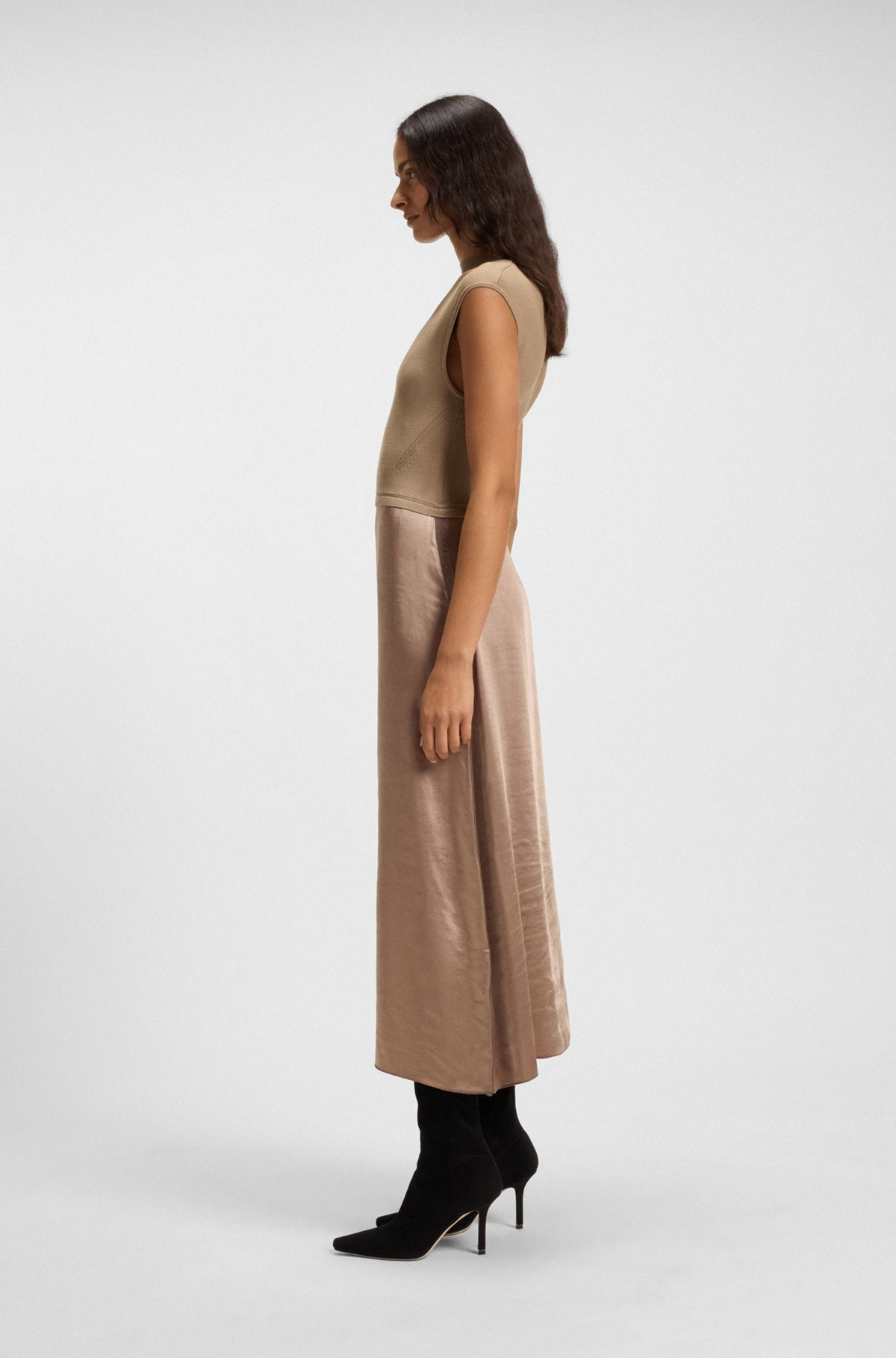 KNITTED DRESS WITH SATIN SKIRT - 3