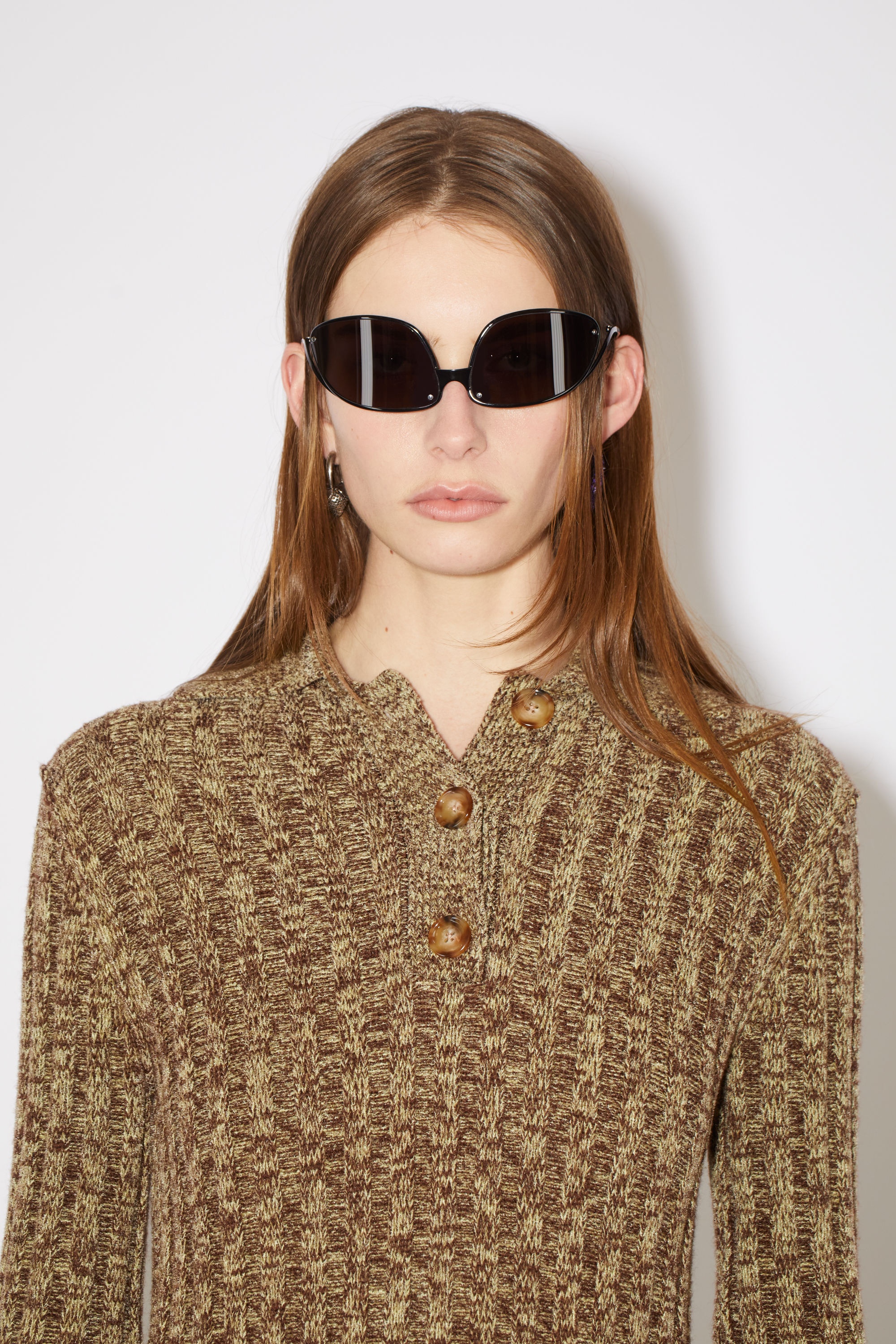 Polo ribbed knit dress - Coffee brown/pale yellow - 5