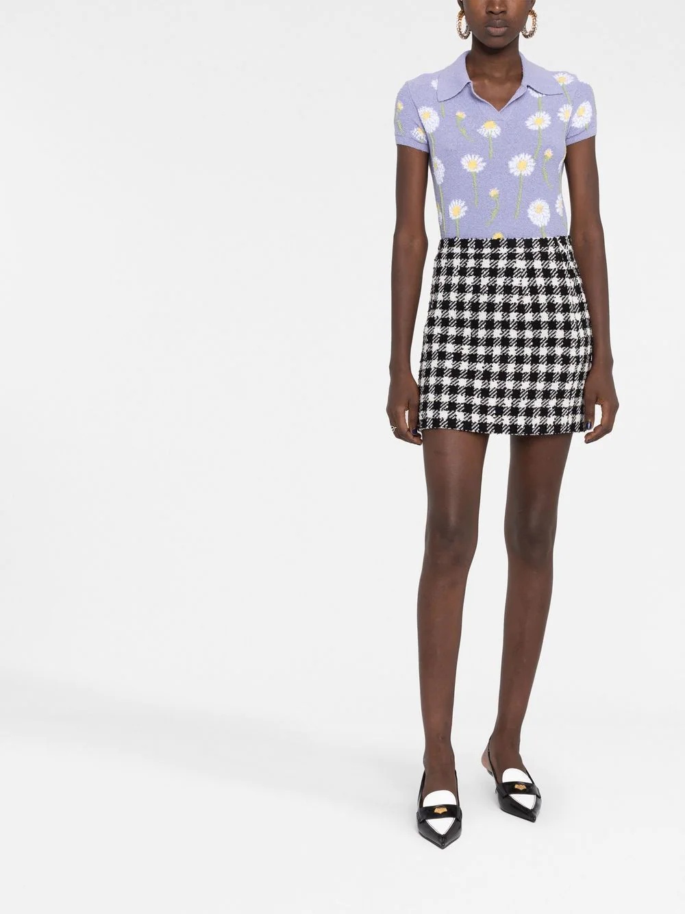 herringbone-pattern print mini skirt - 2