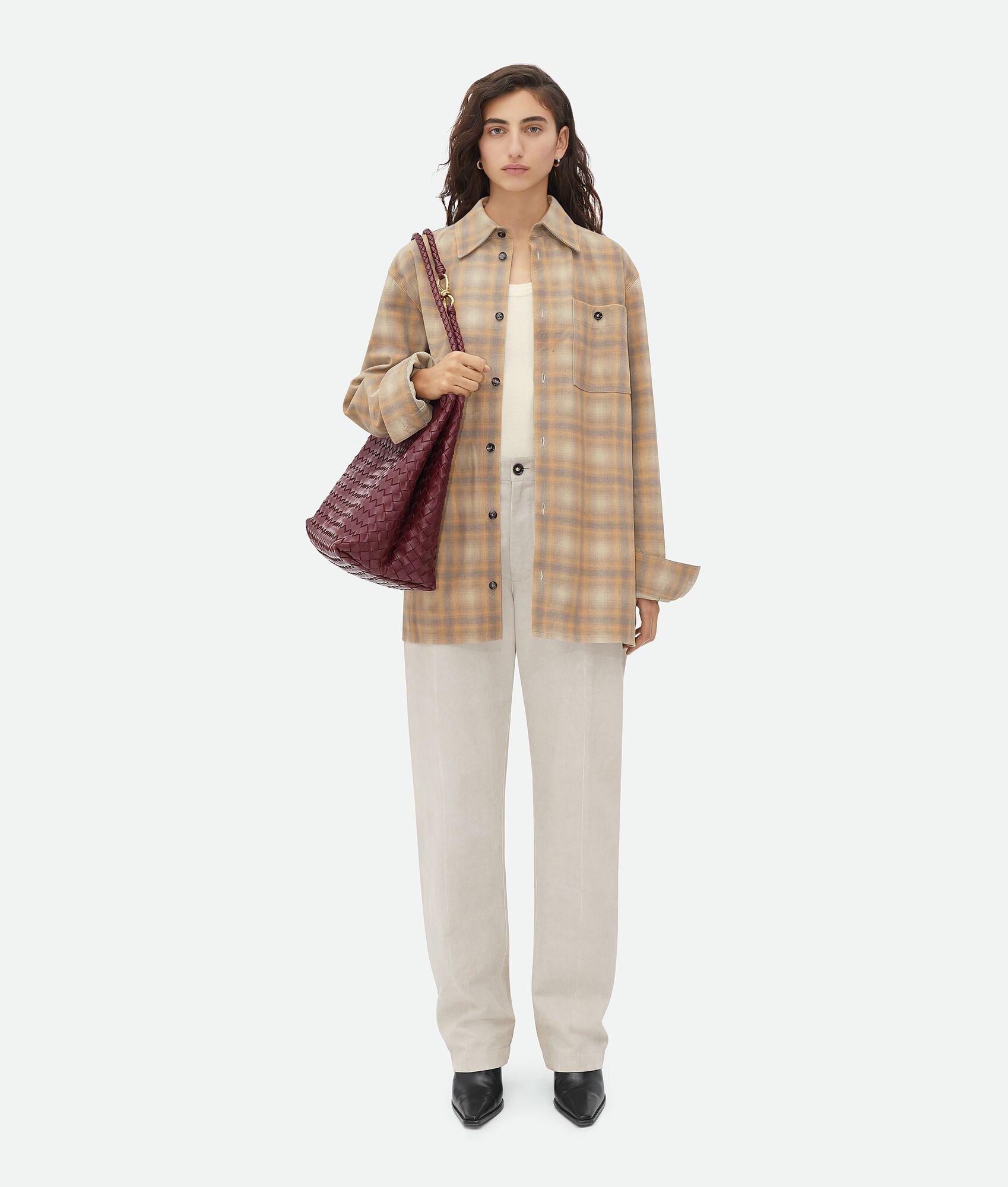 Oversized Flannel-Printed Leather Shirt - 1