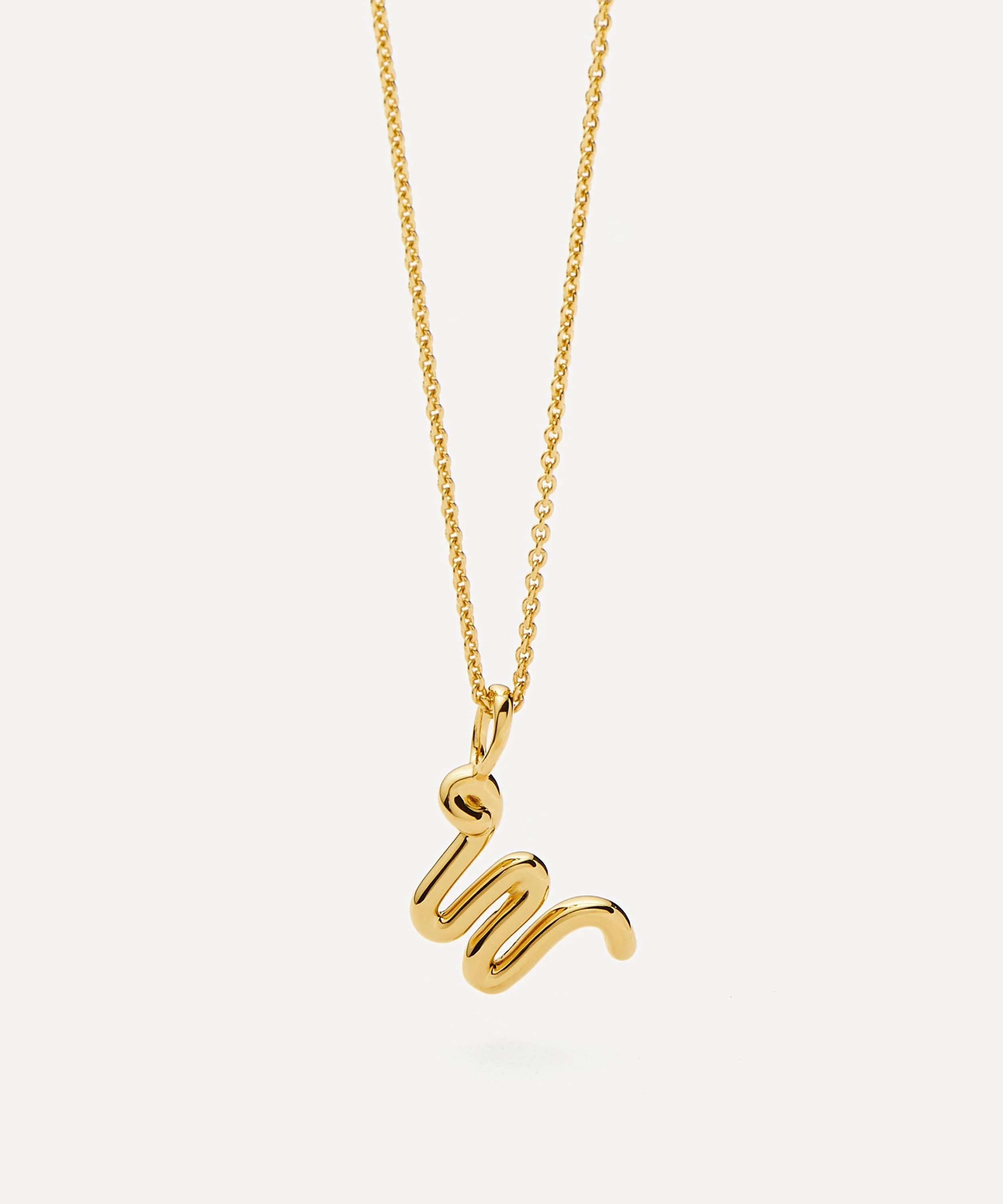 18ct Gold-Plated Vermeil Silver Curly Molten Mini W Initial Pendant Necklace - 1
