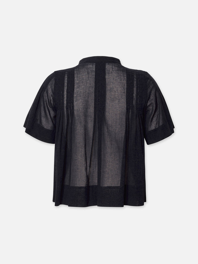 FRAME Pleated Button Up Blouse in Navy outlook