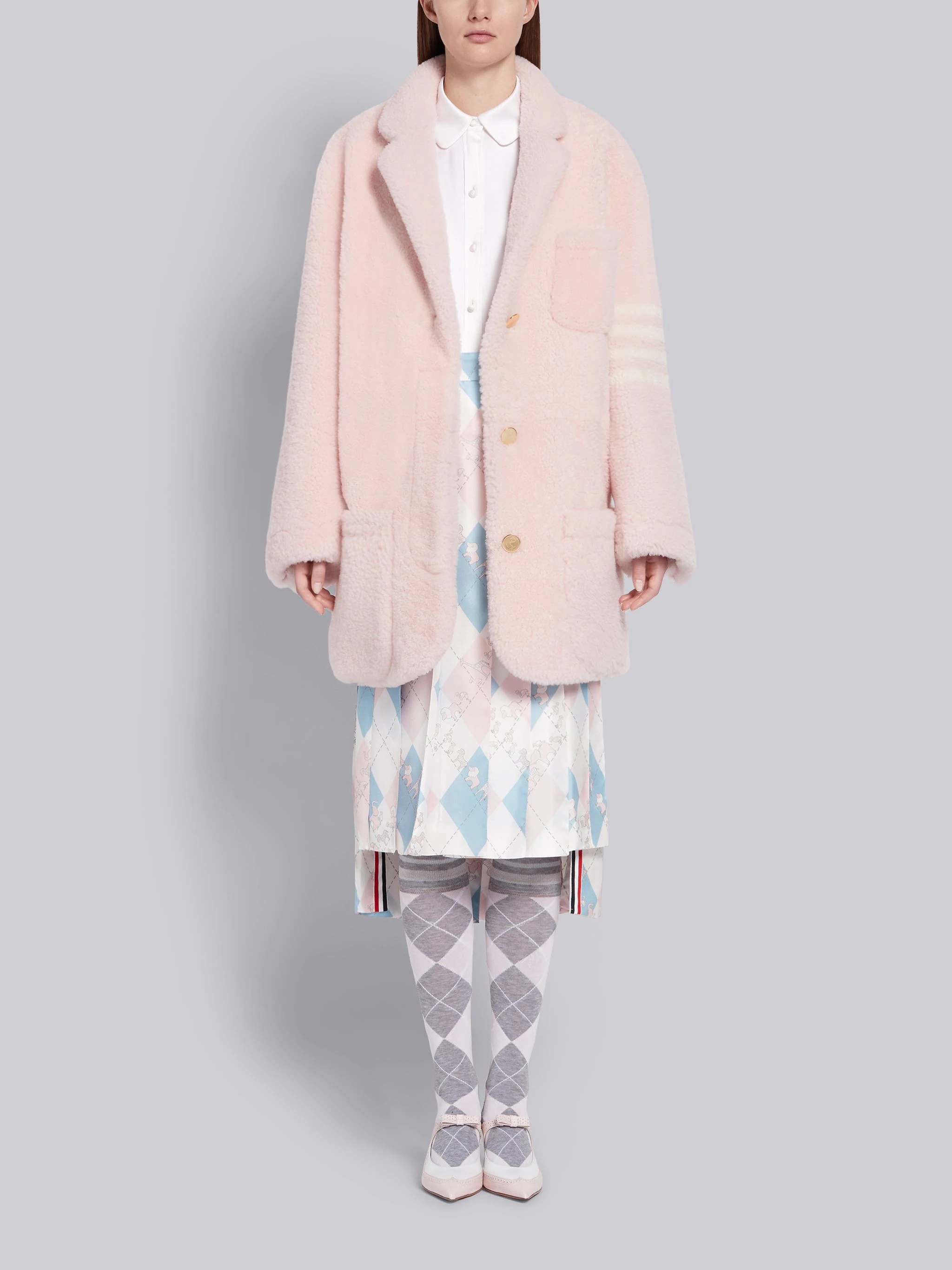 Light Pink Shearling Dropped Shoulder Oversized Sack 4-Bar Jacket - 4