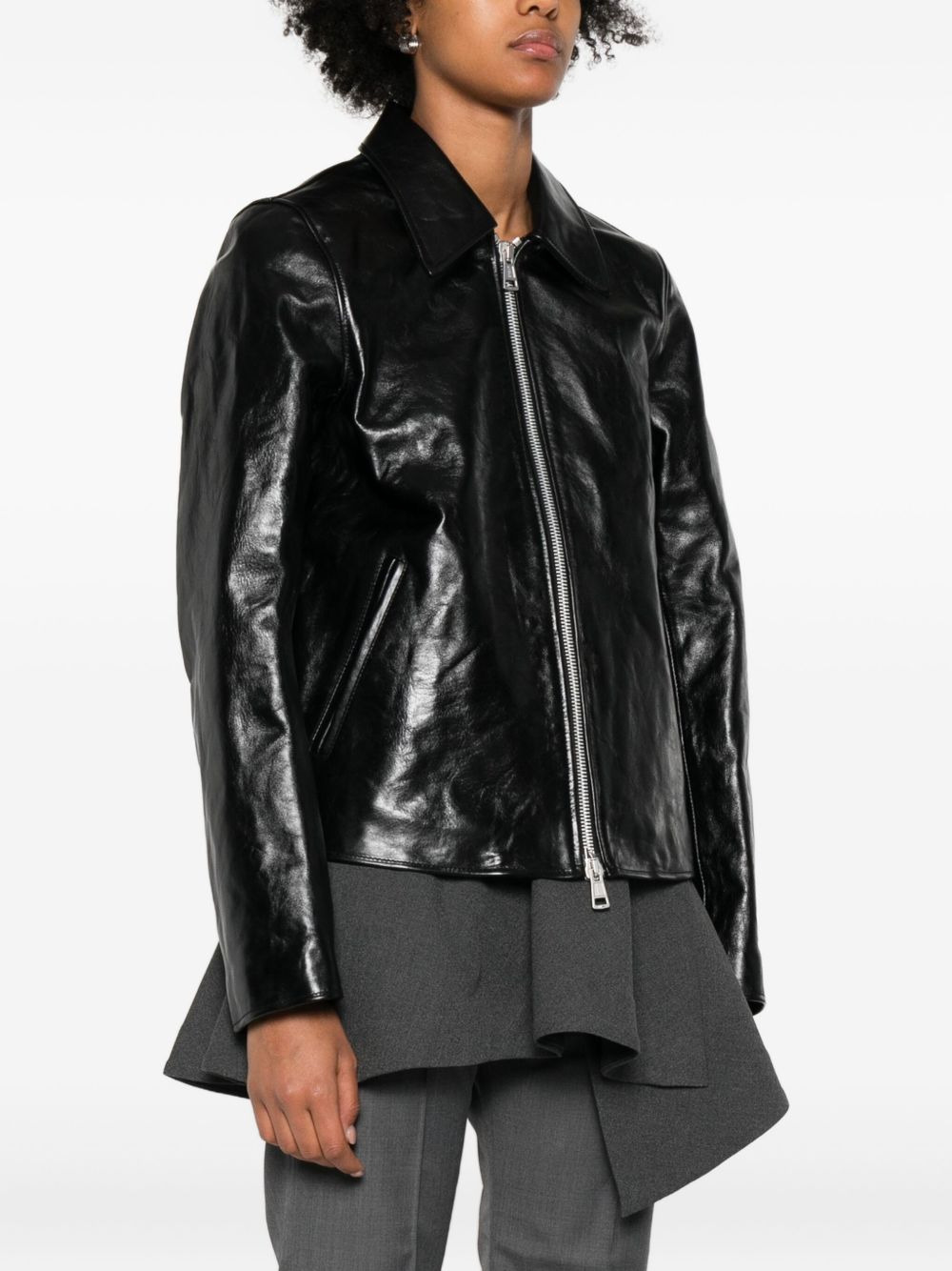leather zip-front jacket - 3