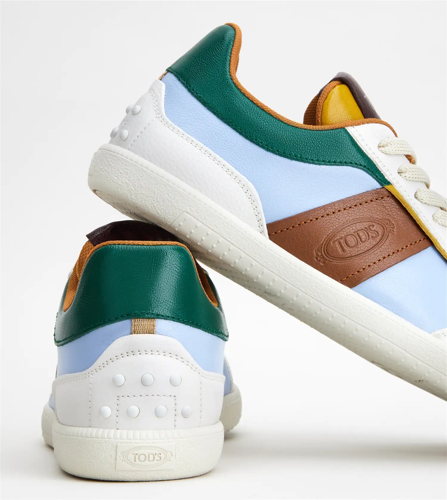 TOD'S TABS SNEAKERS IN LEATHER - LIGHT BLUE, BROWN, GREEN - 6