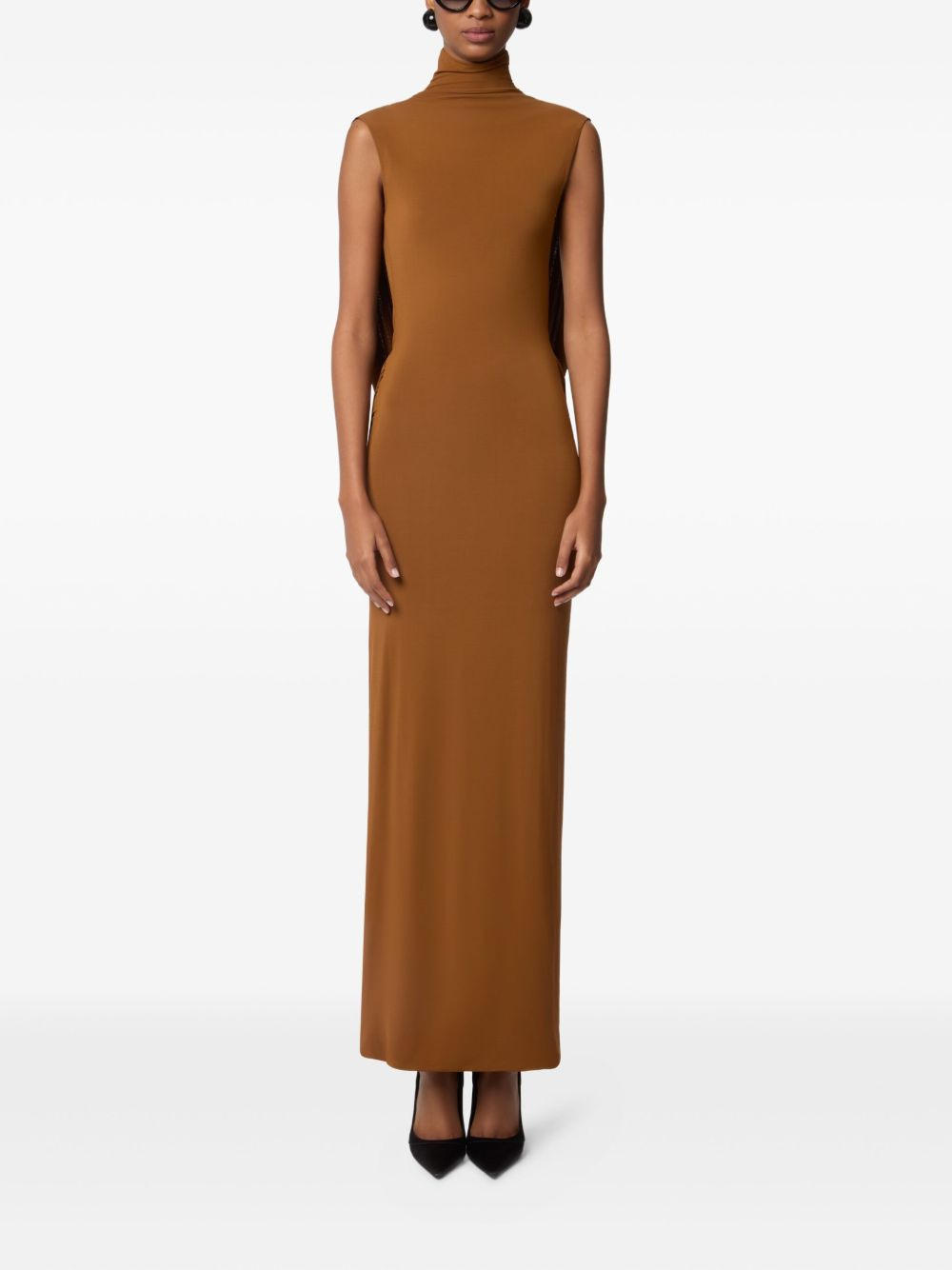 draped turtleneck maxi dress - 2