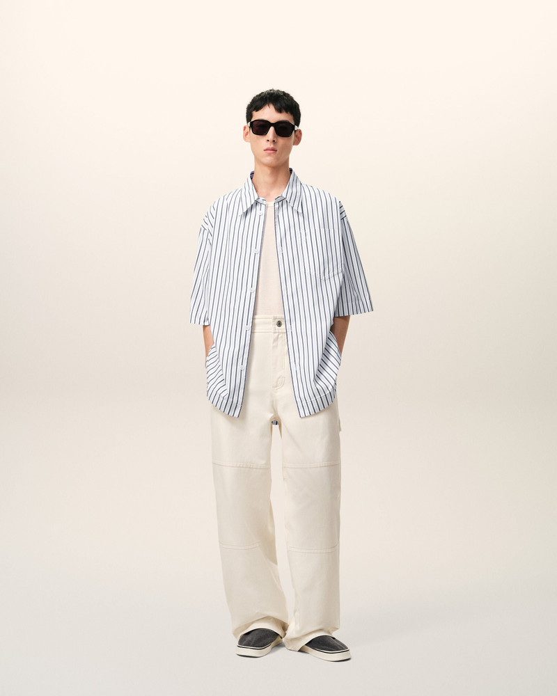 AMI Paris WHITE STRIPED COTTON SHORT SLEEVE AMI DE COEUR WIDE SHIRT outlook