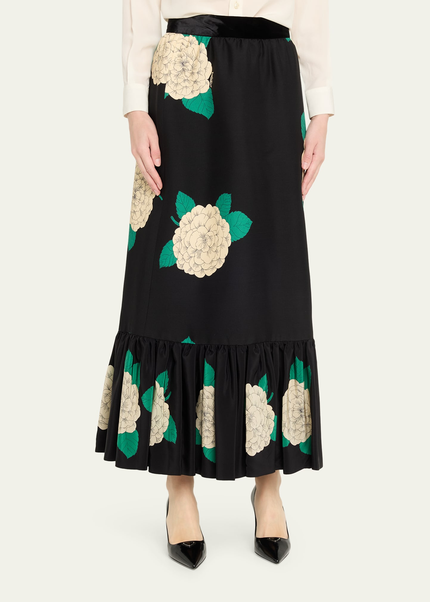 Ortensia-Print Crepe Ruffle Ankle Skirt - 4