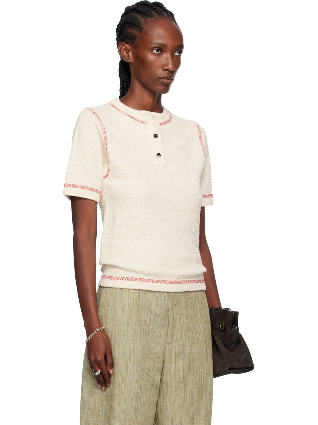 Off-White Cotton Waffle Polo - 2