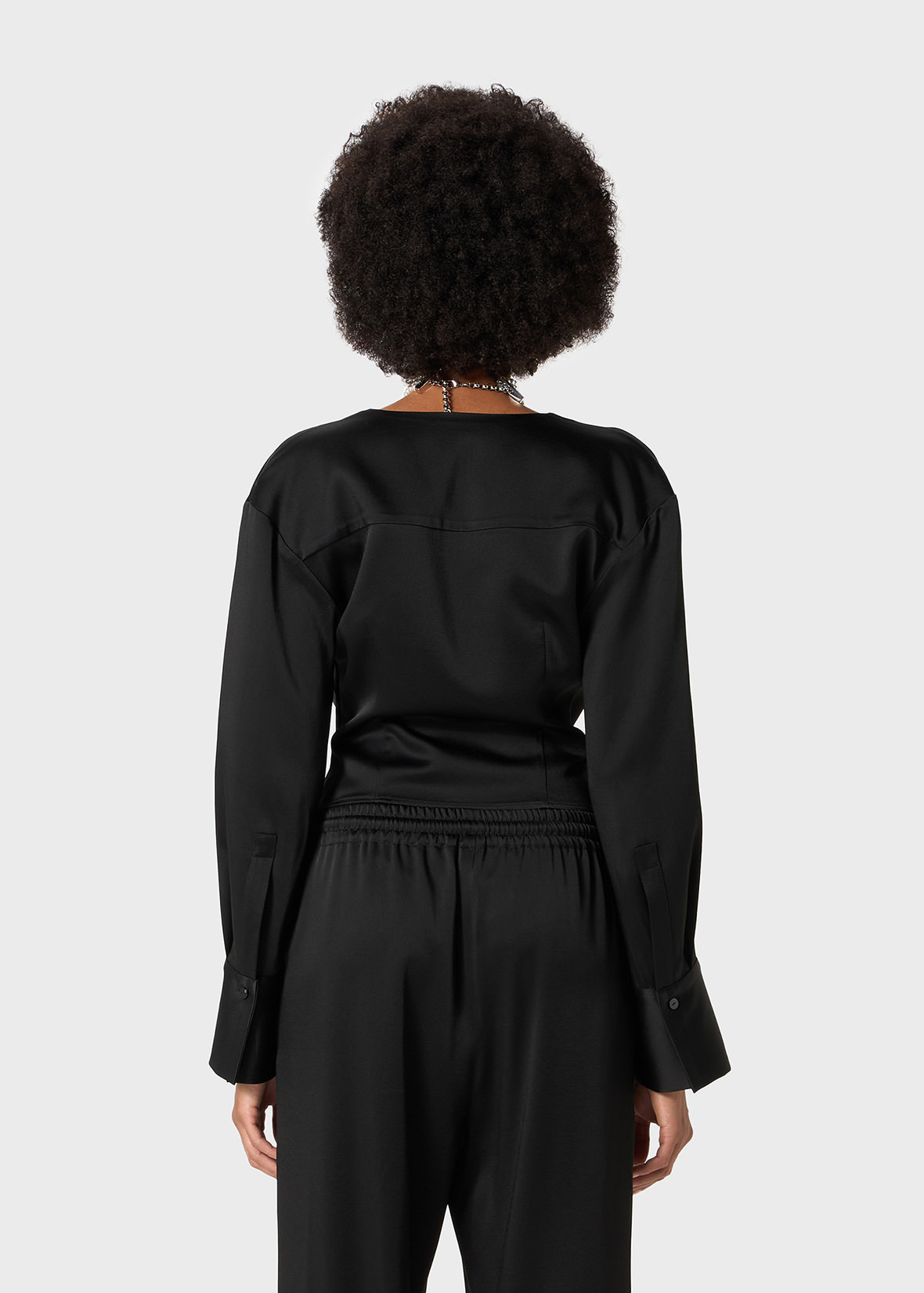 SATIN BLOUSE WITH DRAPED NECKLINE - 4