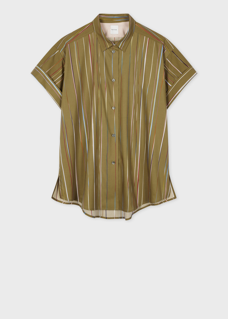 Women's Green 'Signature Stripe' Short Sleeve Shirt 1