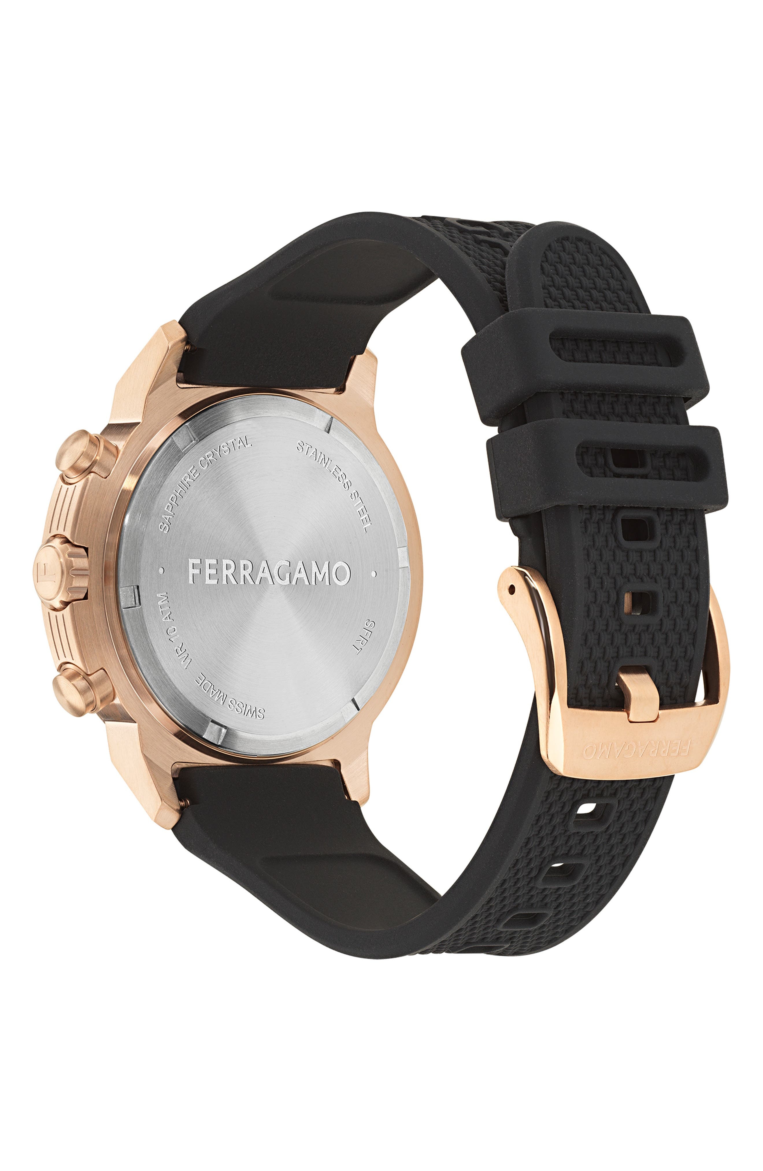 FERRAGAMO Sport Chronograph Silicone Strap Watch, 44mm in Rose Gold at Nordstrom - 2