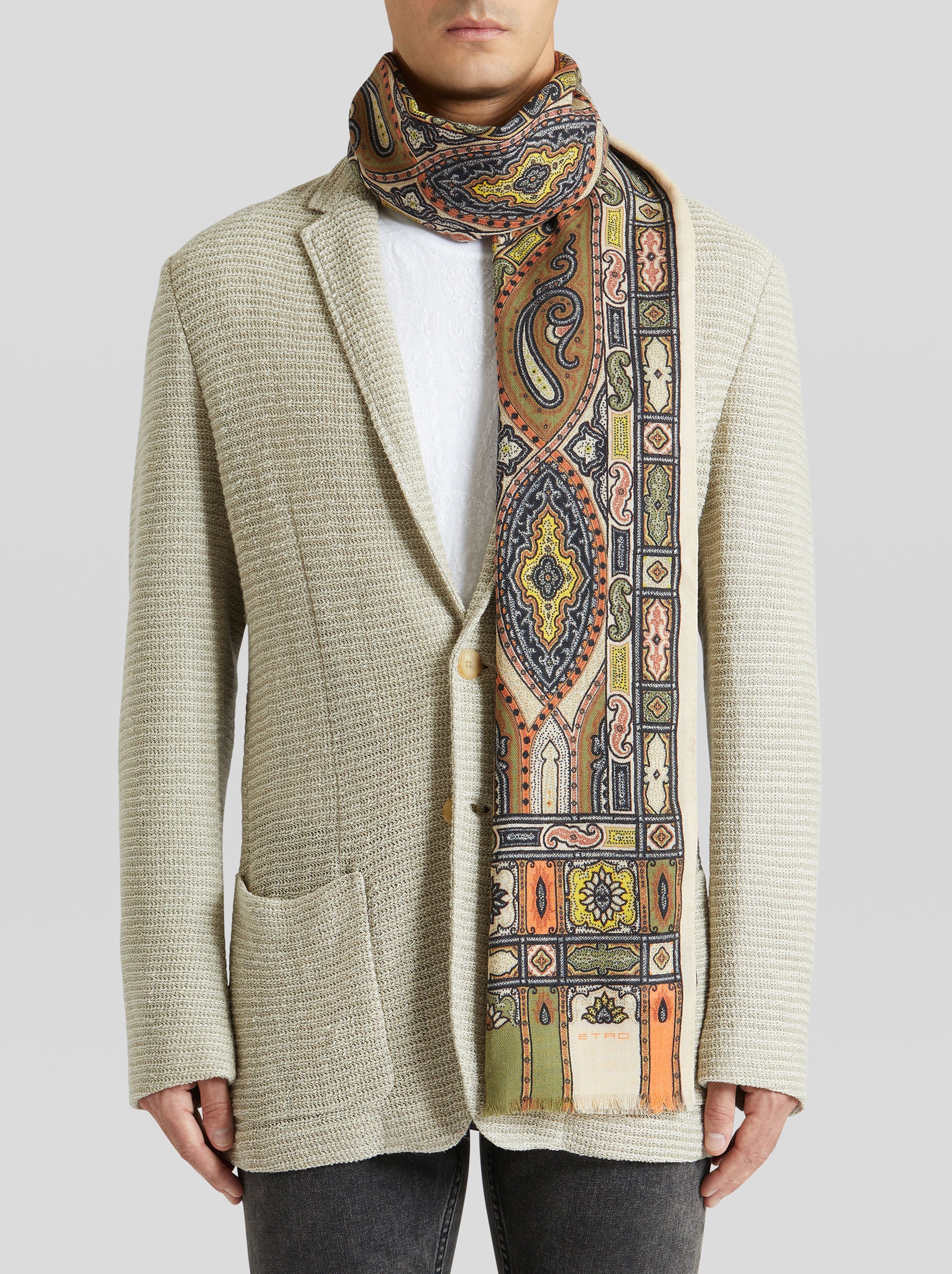 ORNAMENTAL PAISLEY WOOL AND SILK SCARF - 2