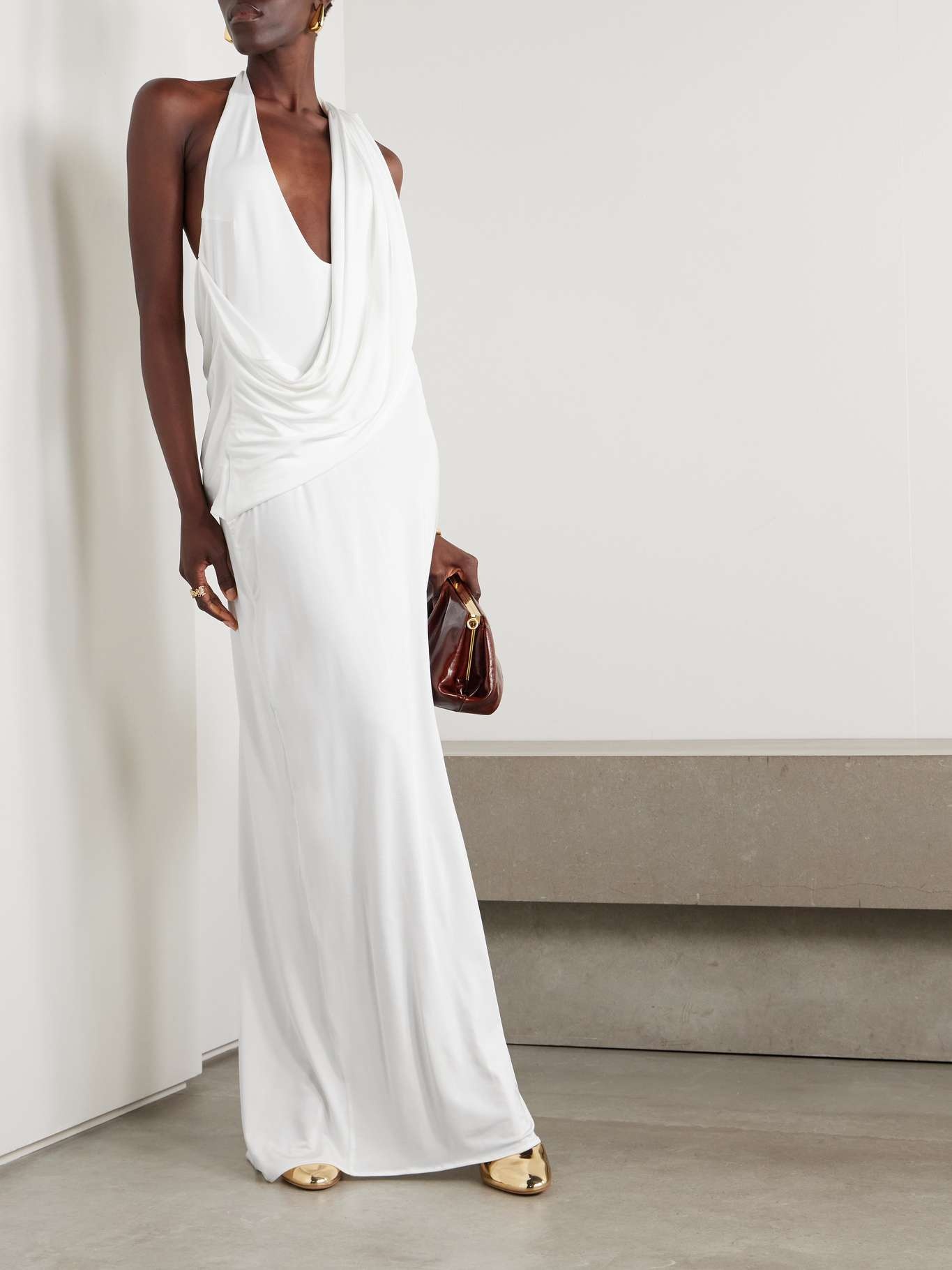 Asymmetric draped jersey gown - 2