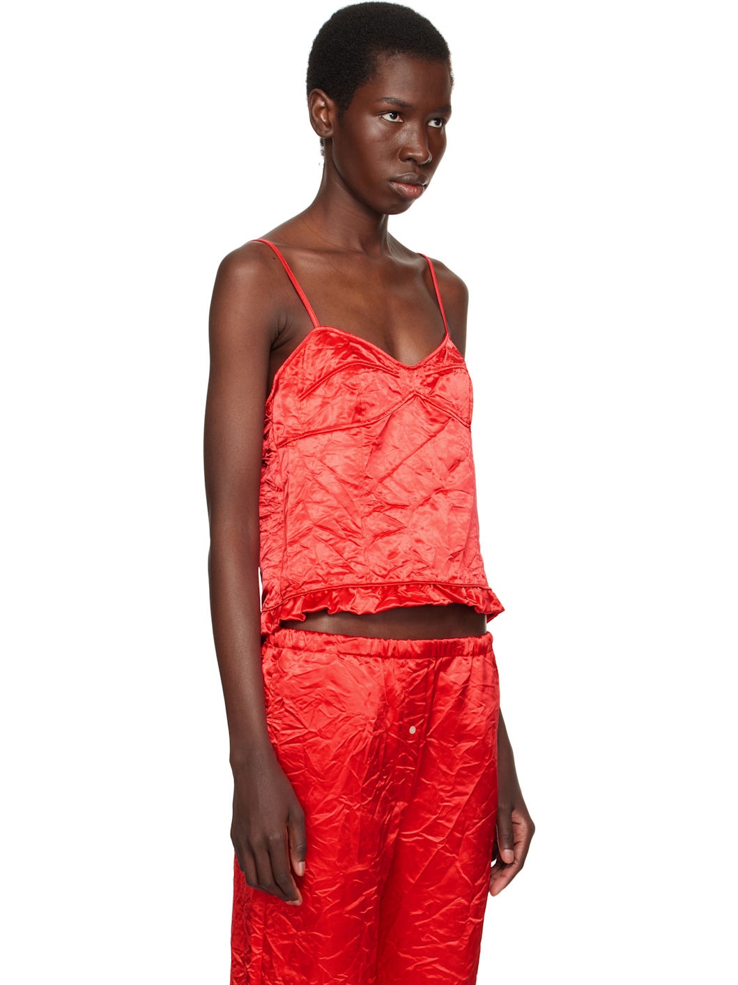 Red Creased Satin Slip Camisole - 2