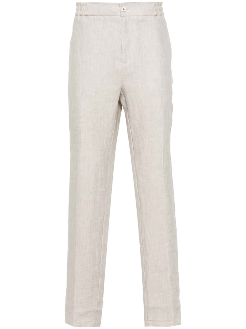 herringbone linen trousers - 1