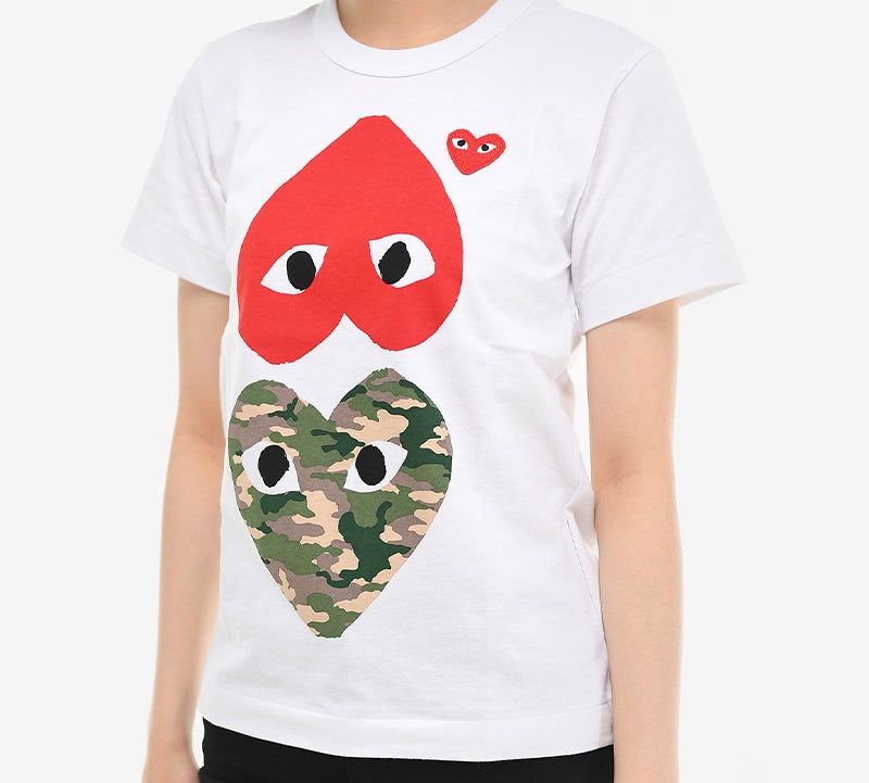 (WMNS) COMME des GARCONS PLAY Camouflage Upside Down Logo Tee 'White' AZ-T247-051-1 - 3