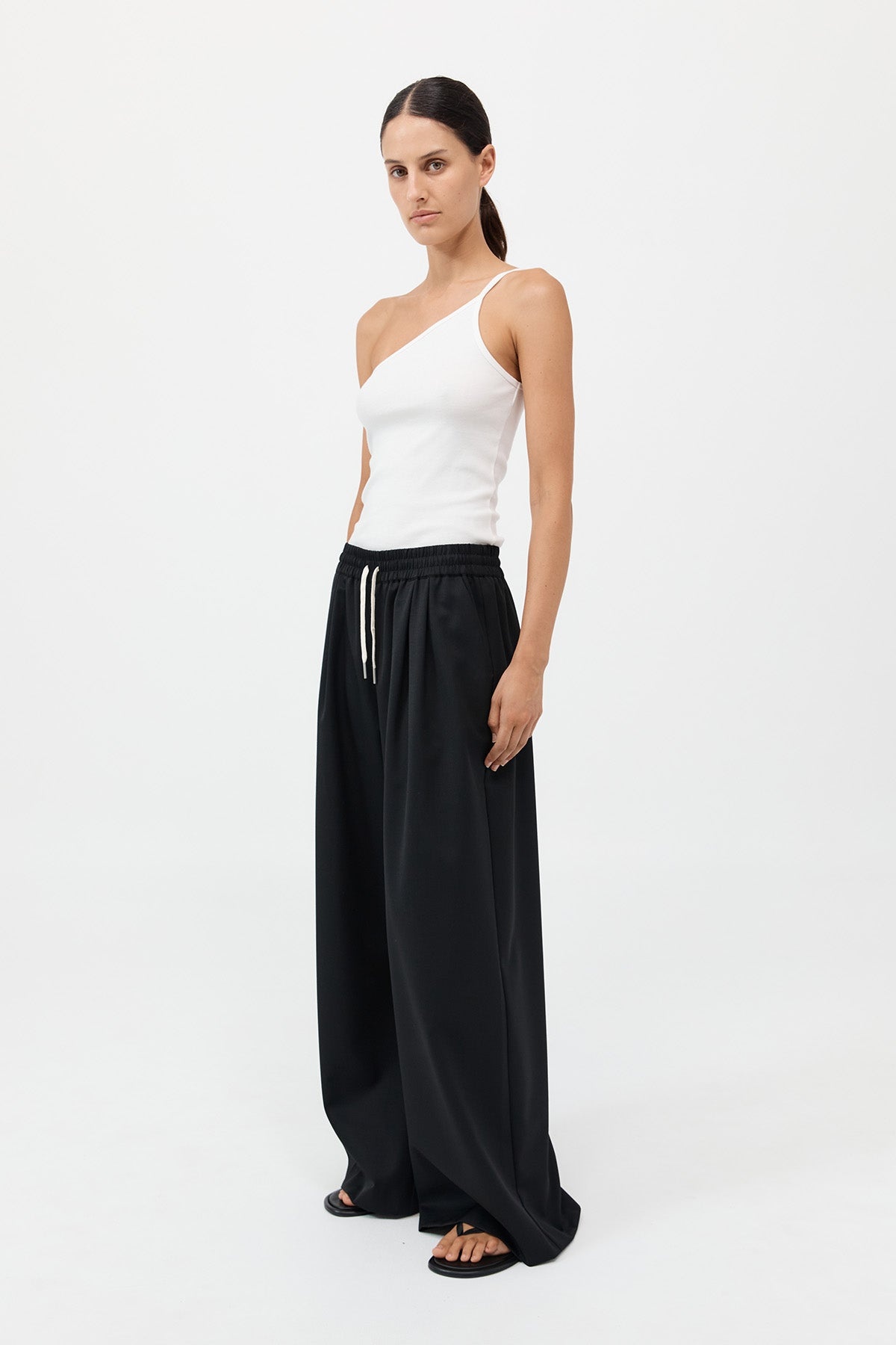 Wool Drawstring Pants - Black - 3