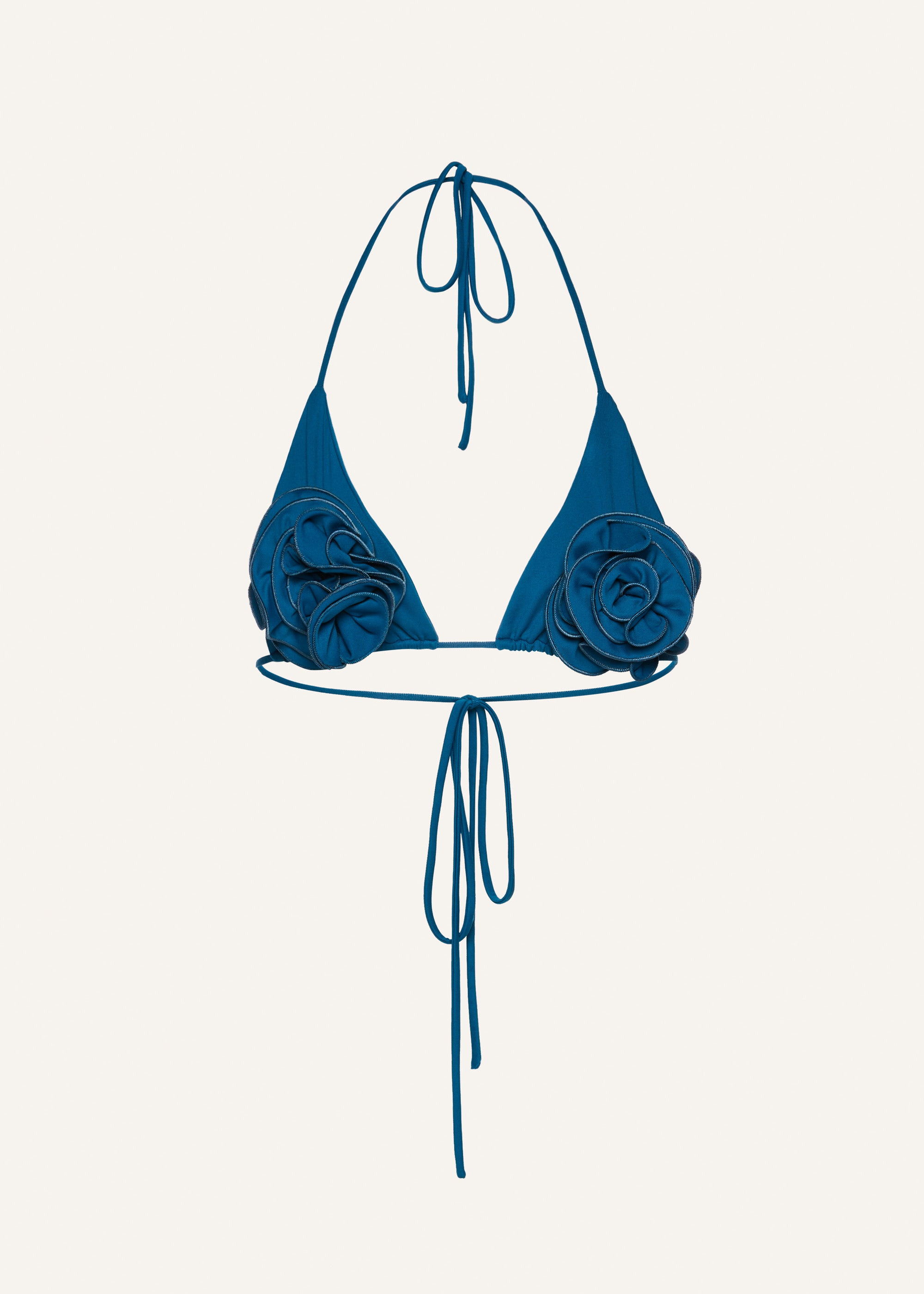 Floral strappy triangle bikini top in ocean blue - 1