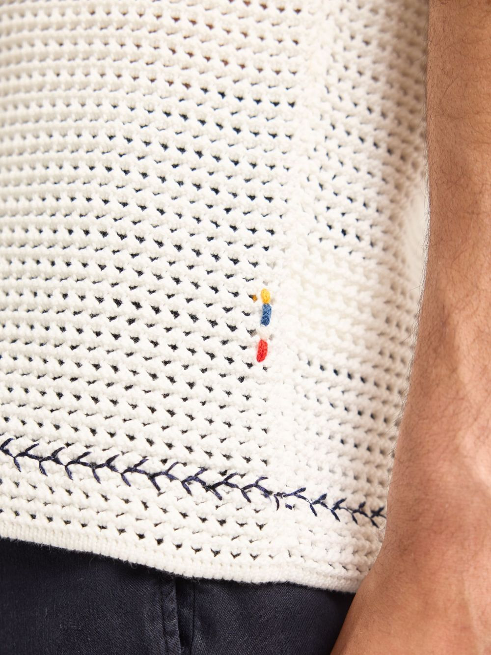 batten-stitch open-knit polo shirt - 4