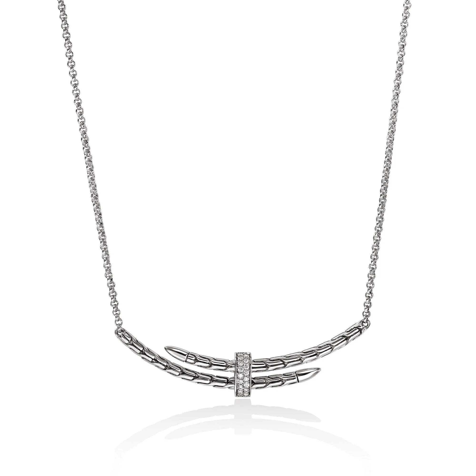 Spear Station Necklace, Sterling Silver, Diamonds - 1