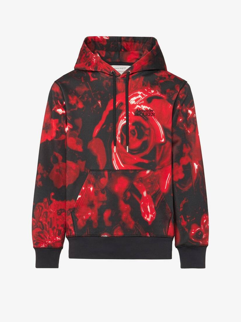 Alexander McQueen Men's Wax Flower Hooded Sweatshirt in Black/red outlook