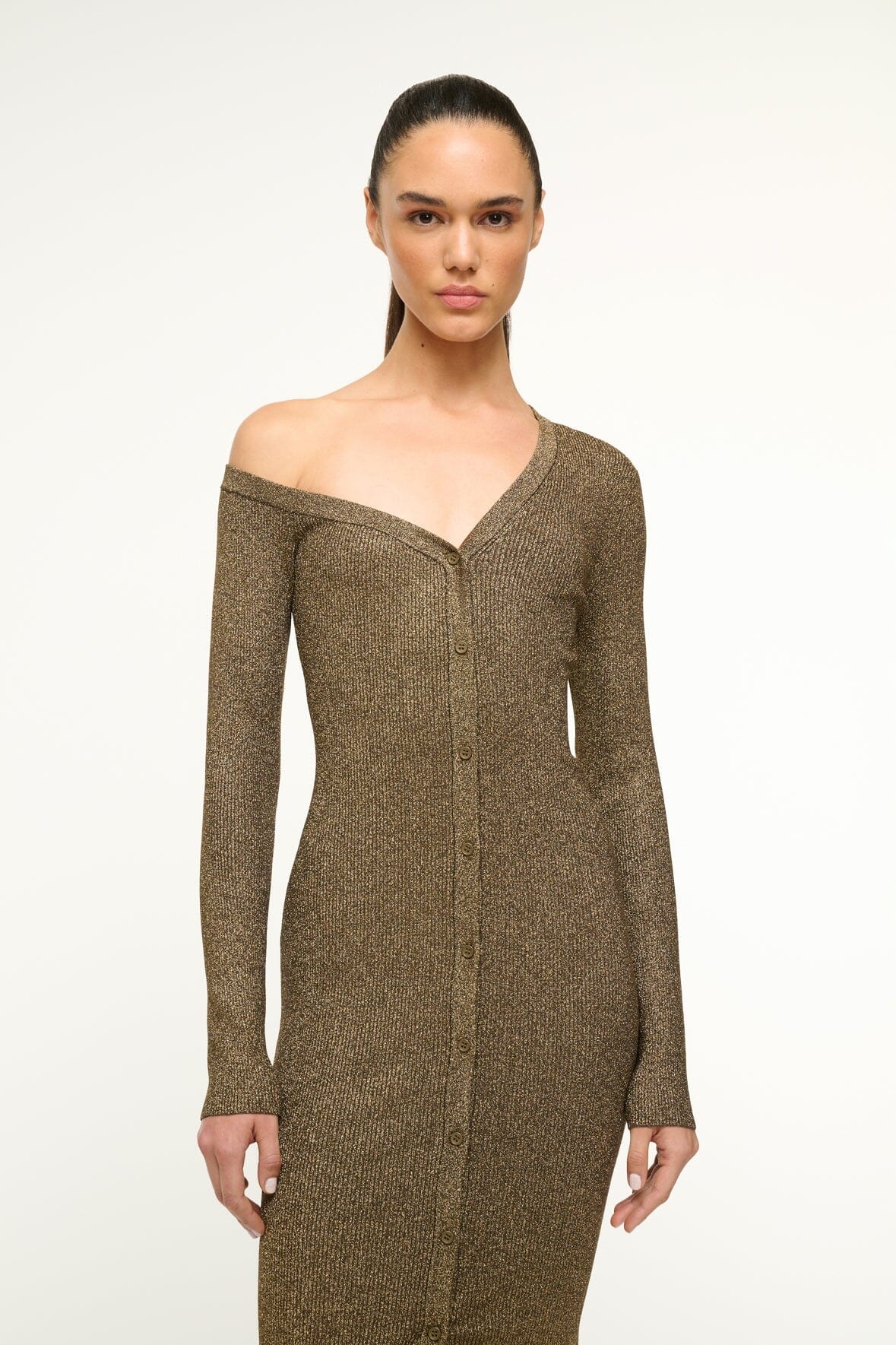 STAUD CRAFTSMAN SWEATER DRESS METALLIC GOLD - 3