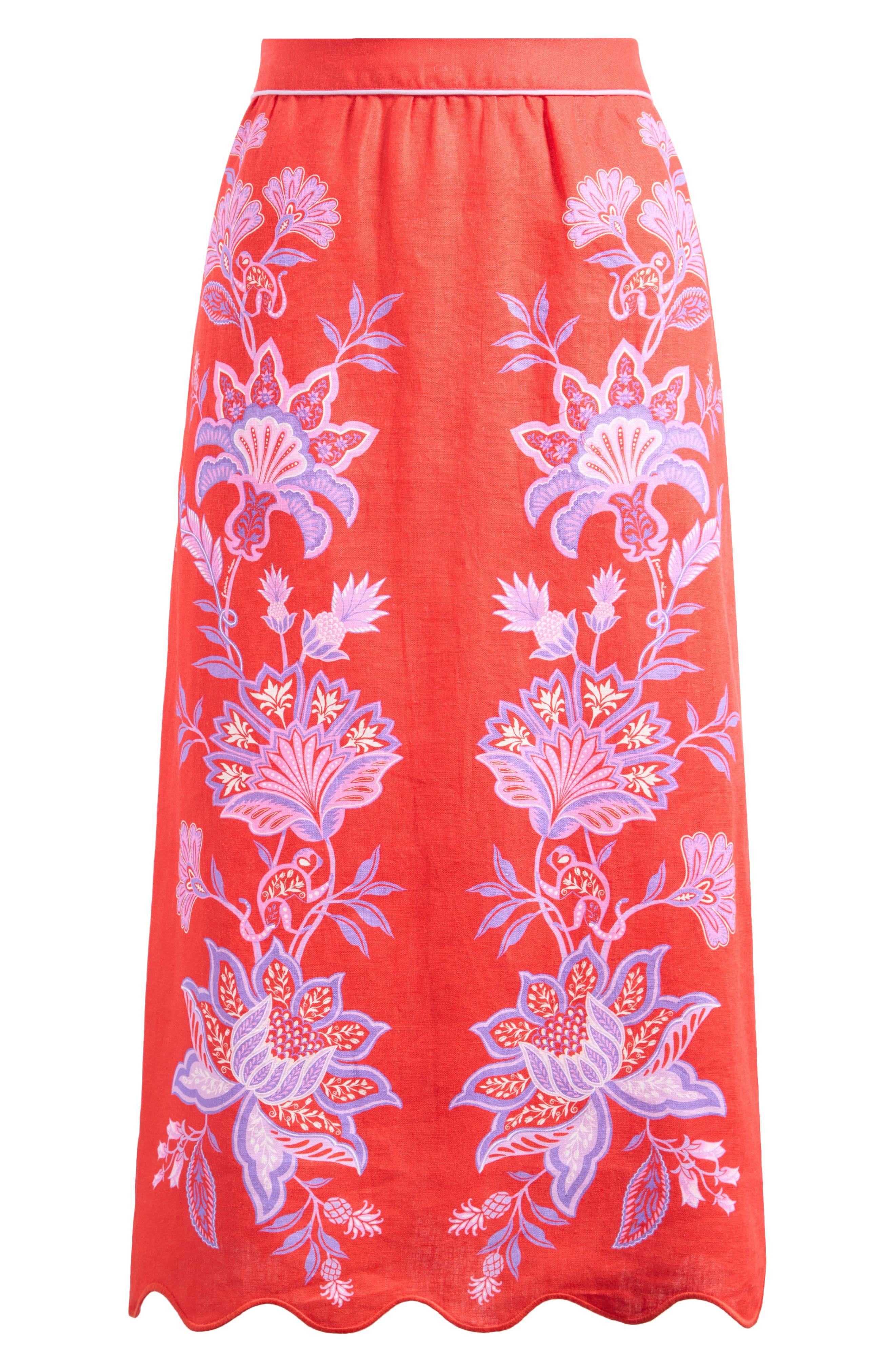 FARM Rio Porcelain Garden Floral Linen Maxi Skirt in Red at Nordstrom - 5