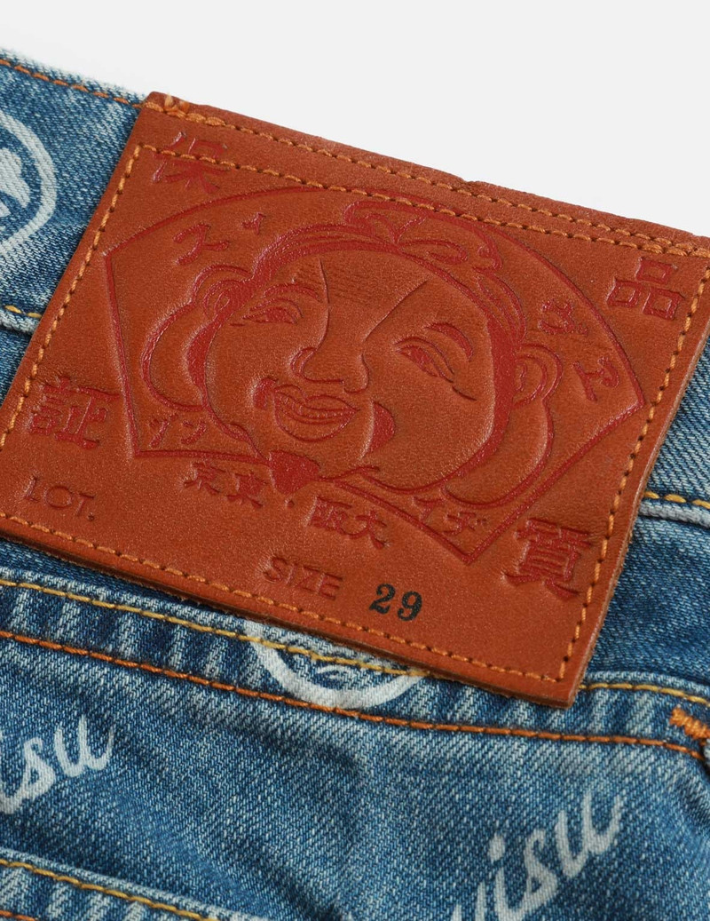 ALLOVER KAMON AND EAGLE PRINT DENIM SHORTS 8