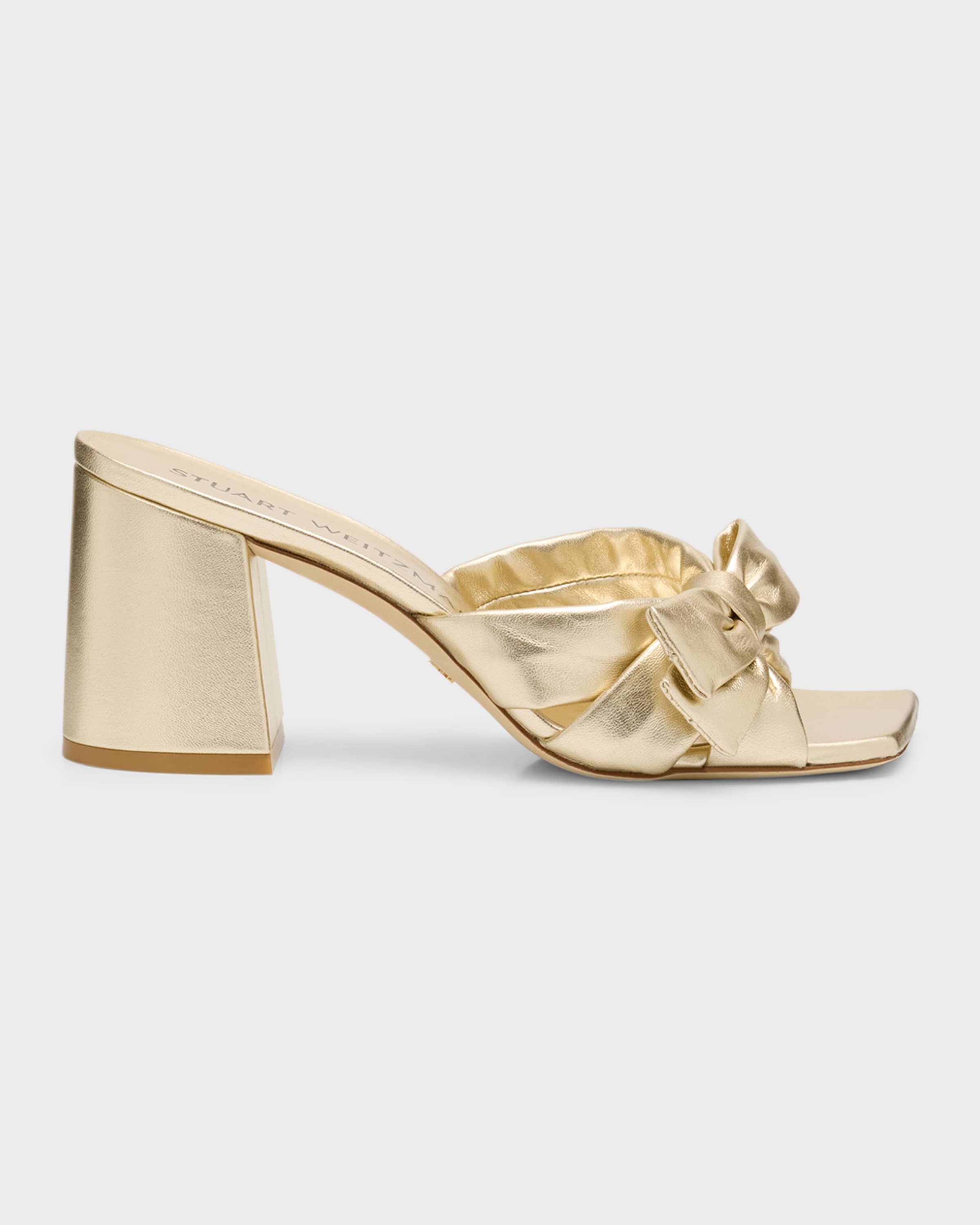 Sofia Metallic Leather Bow Mule Sandals - 1