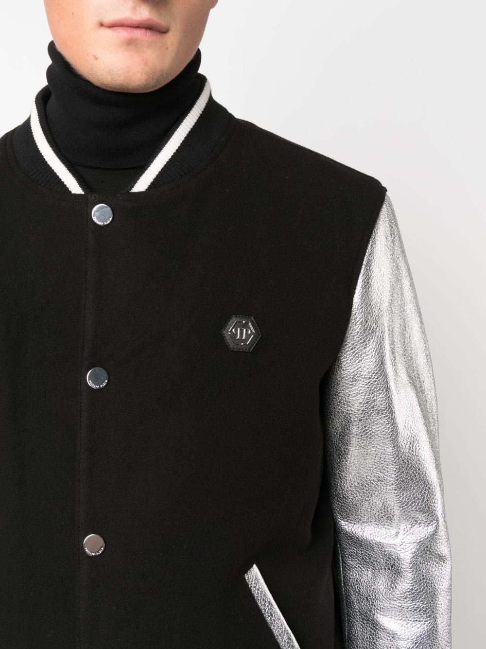 metallic effect-sleeves bomber jacket - 5