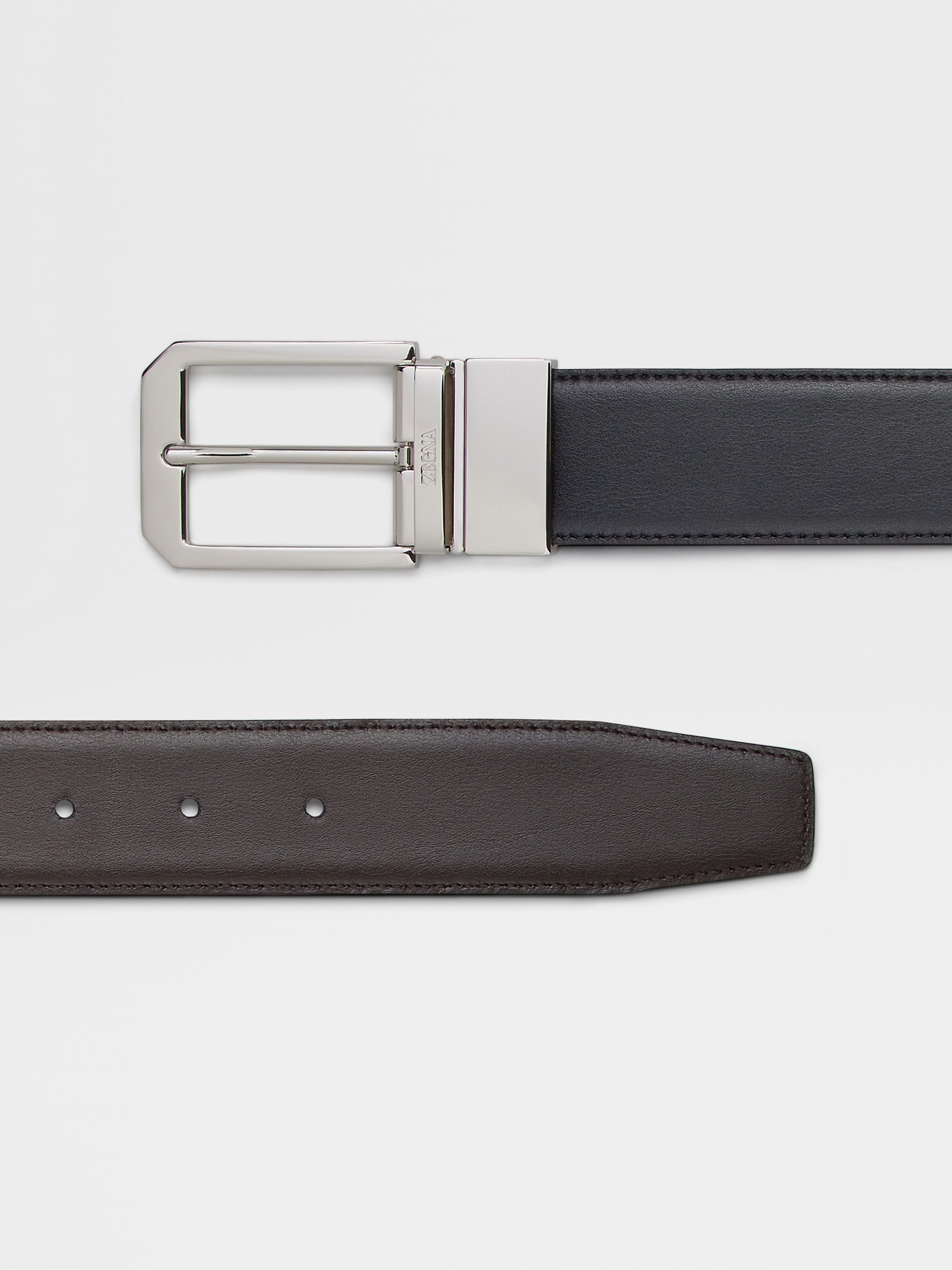 BLACK AND DARK BROWN REVERSIBLE LEATHER BELT - 2
