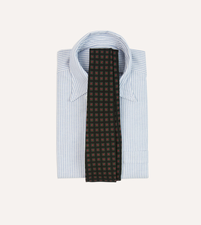 Drake's Black Green, and Red Diamond Print Check Self-Tipped Wool Tie outlook