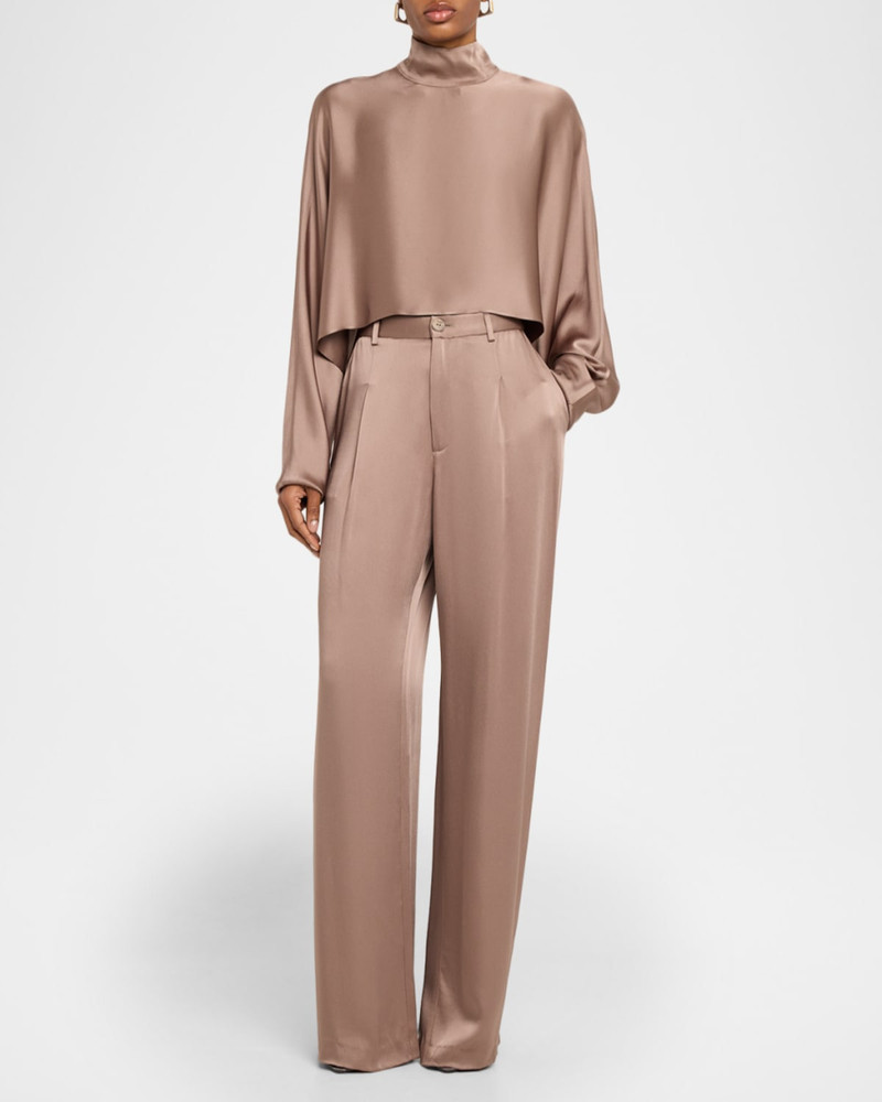 LAPOINTE Satin Long-Sleeve Caftan Crop Top outlook