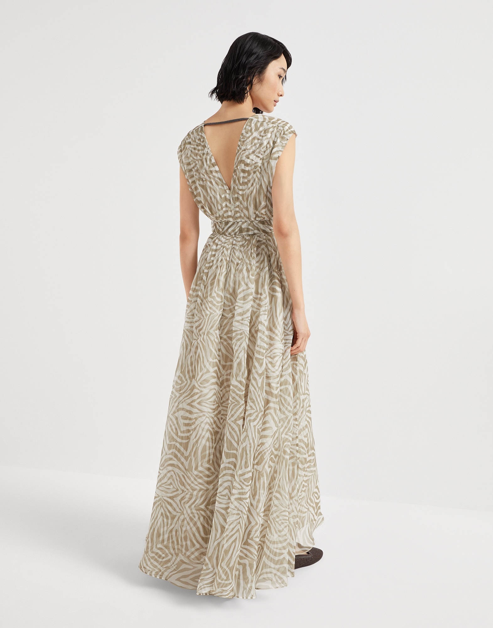 Silk ethnic print organza belted dress with shiny strap - 2
