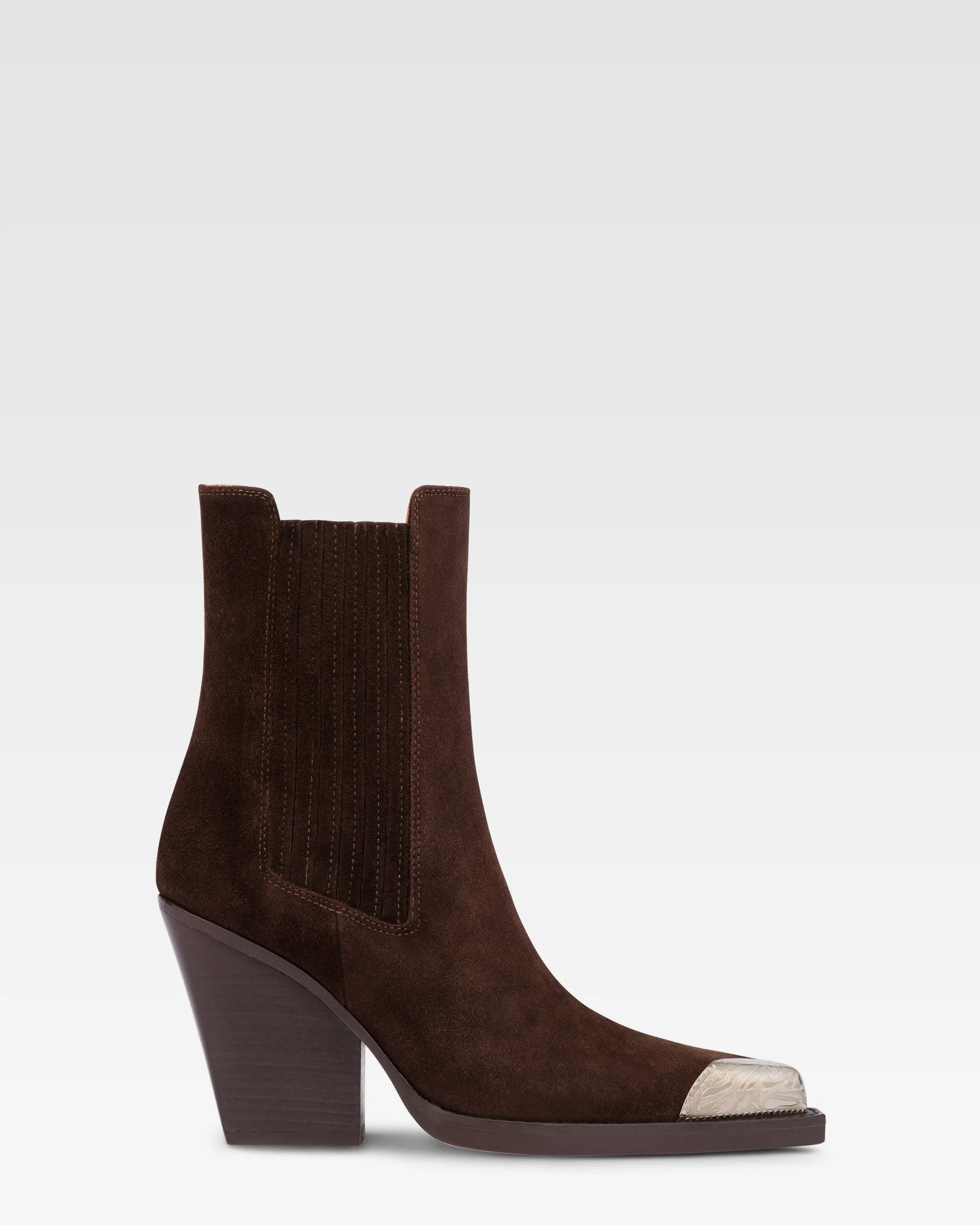 Suede texan ankle boot with metallic toe - 1