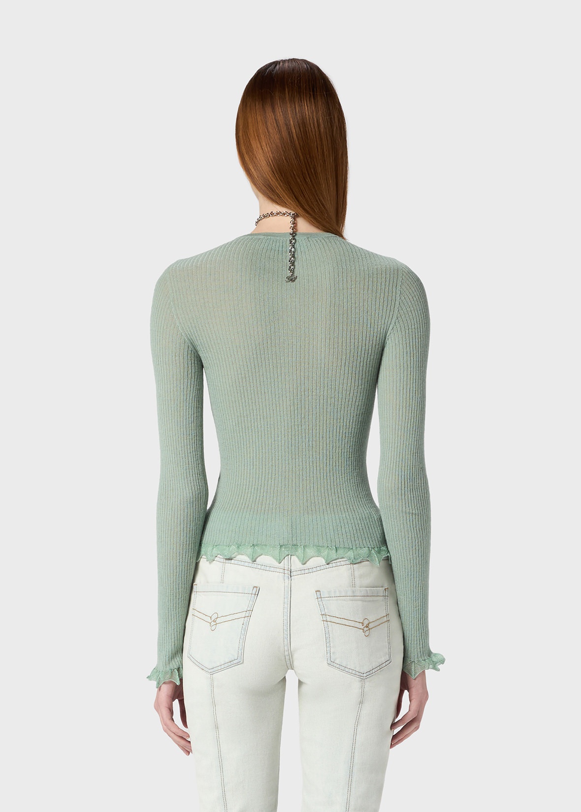 RIBBED CARDIGAN WITH LAMÉ SCALLOPED HEM - 4