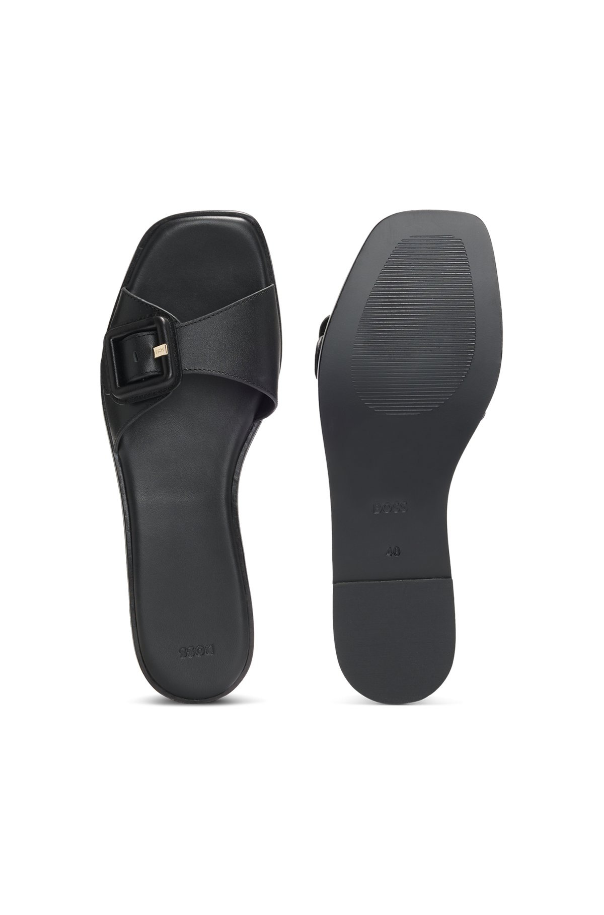 LEATHER SLIDES WITH LOGO-DETAIL BUCKLE - 5